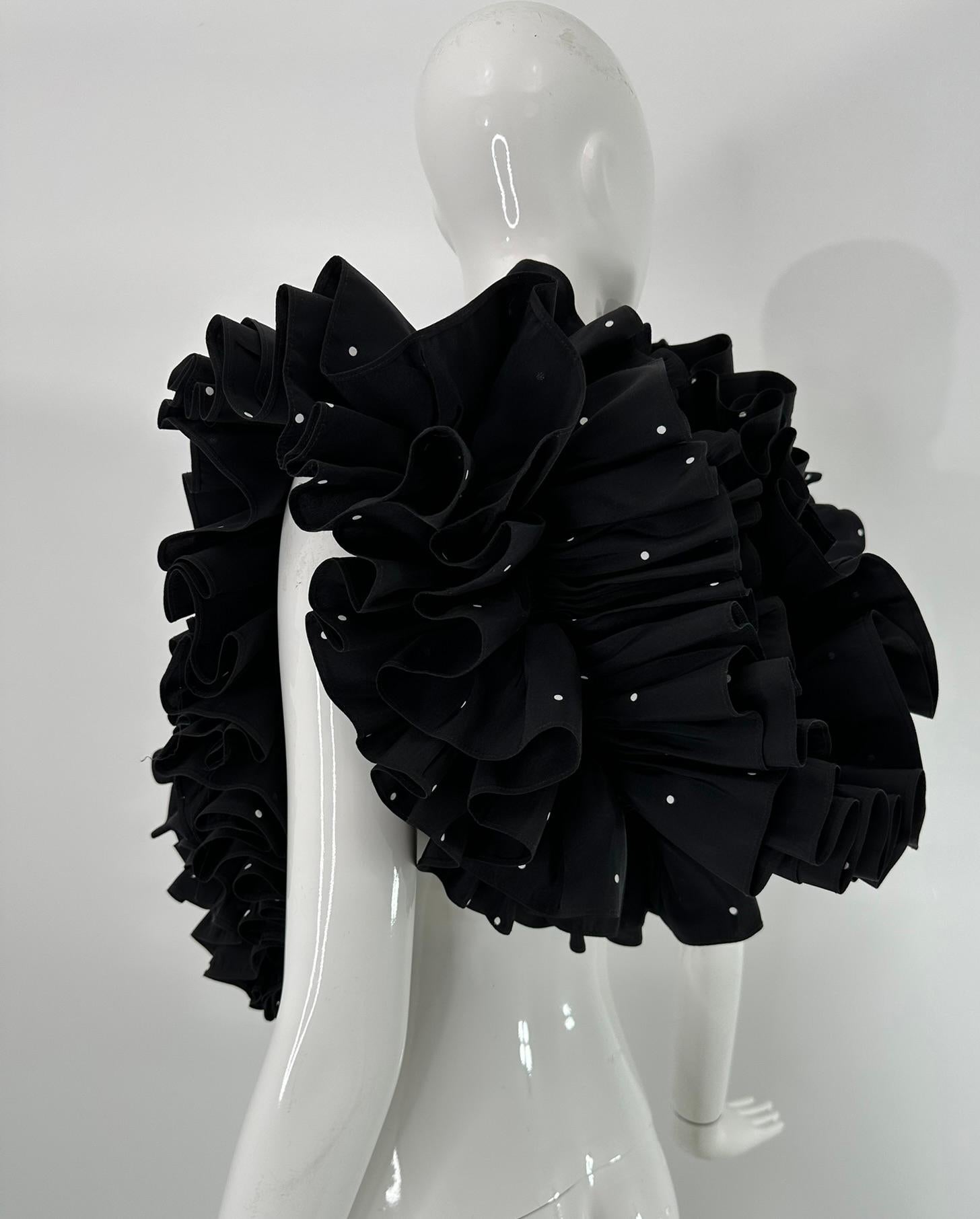 Bill Blass Black & White Faille Mini Polka Dot Ruffle Evening Stole 1990s OSFM For Sale 7