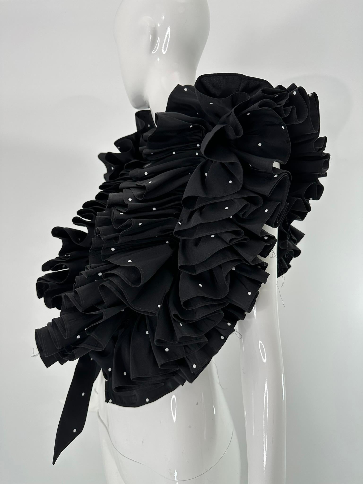 Bill Blass Black & White Faille Mini Polka Dot Ruffle Evening Stole 1990s OSFM For Sale 8