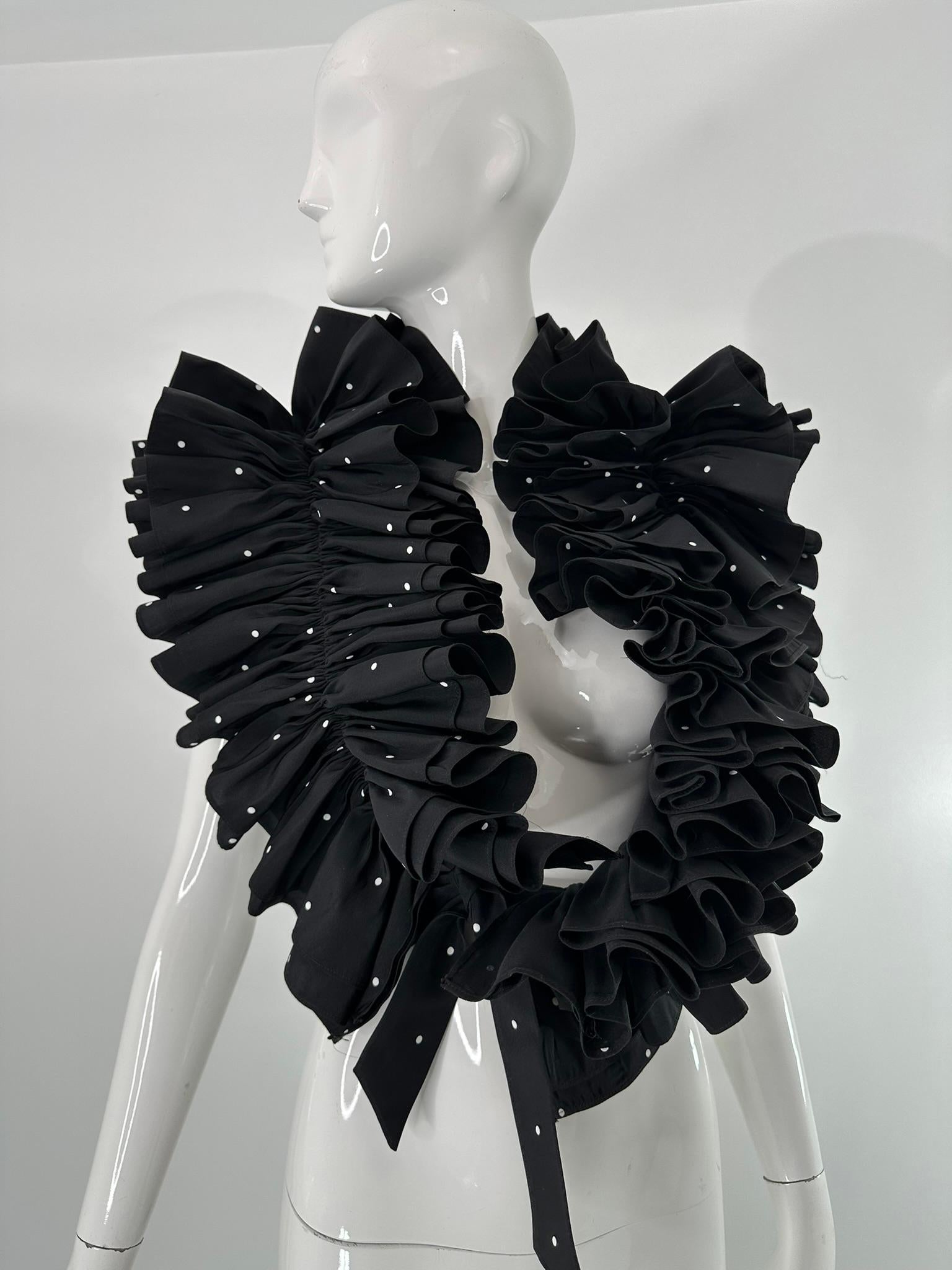 Bill Blass Black & White Faille Mini Polka Dot Ruffle Evening Stole 1990s OSFM For Sale 10