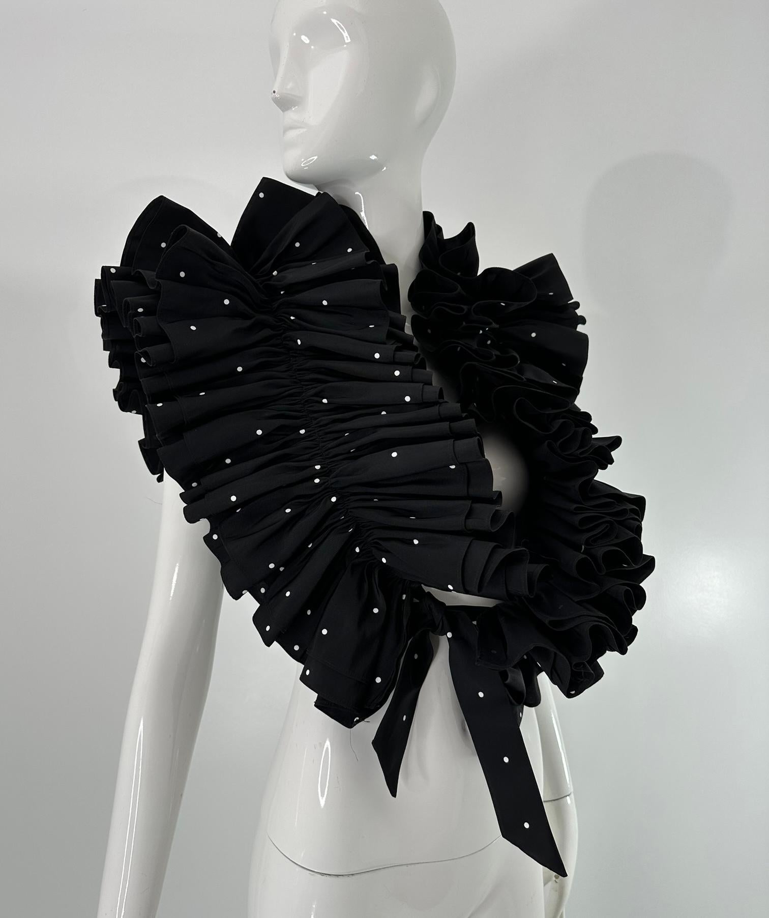 Bill Blass Black & White Faille Mini Polka Dot Ruffle Evening Stole 1990s OSFM In Good Condition For Sale In West Palm Beach, FL
