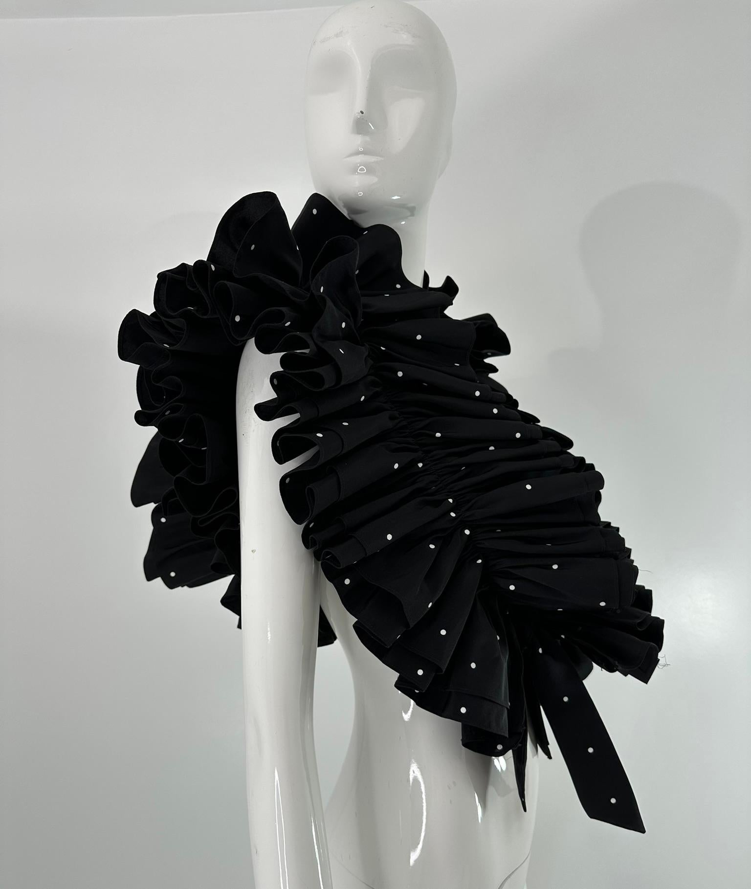 Women's Bill Blass Black & White Faille Mini Polka Dot Ruffle Evening Stole 1990s OSFM For Sale