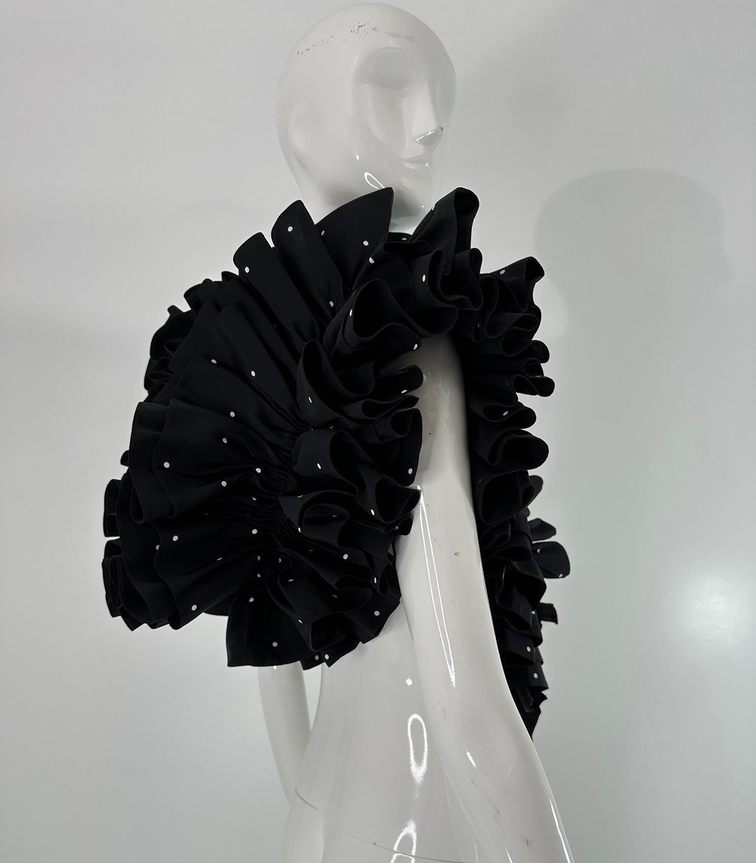 Bill Blass Black & White Faille Mini Polka Dot Ruffle Evening Stole 1990s OSFM For Sale 1