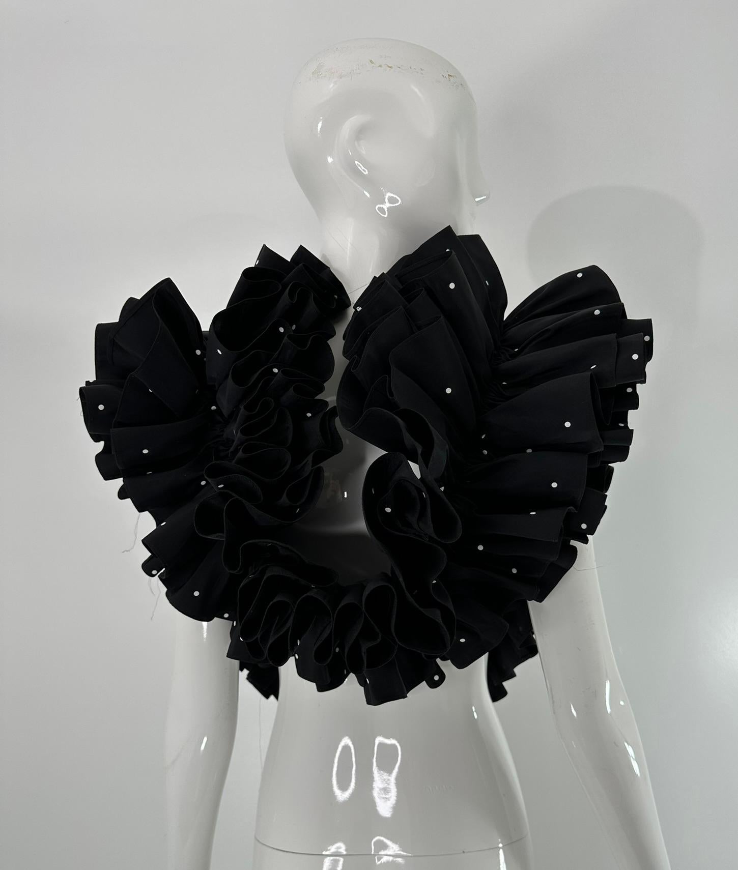 Bill Blass Black & White Faille Mini Polka Dot Ruffle Evening Stole 1990s OSFM For Sale 3