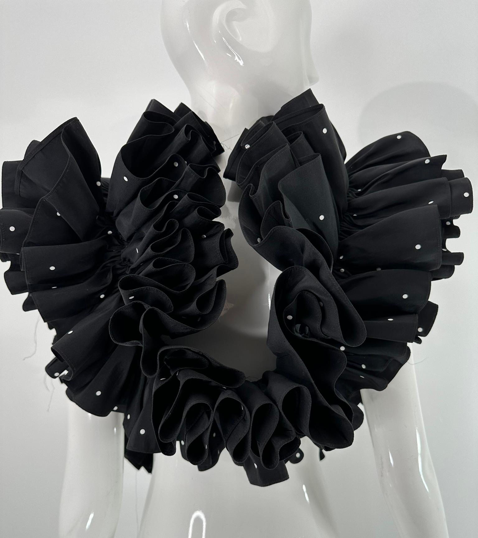 Bill Blass Black & White Faille Mini Polka Dot Ruffle Evening Stole 1990s OSFM For Sale 4