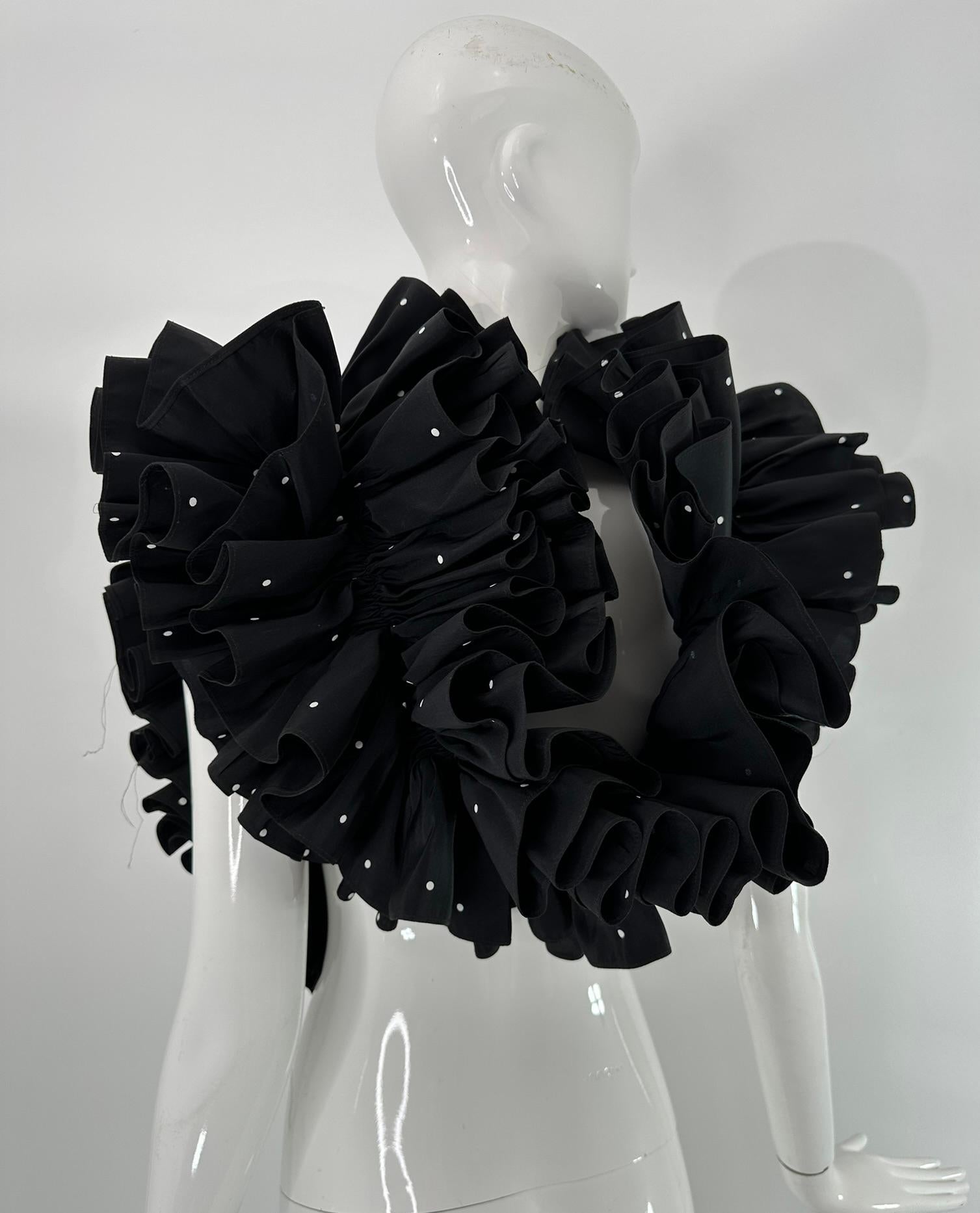 Bill Blass Black & White Faille Mini Polka Dot Ruffle Evening Stole 1990s OSFM For Sale 5