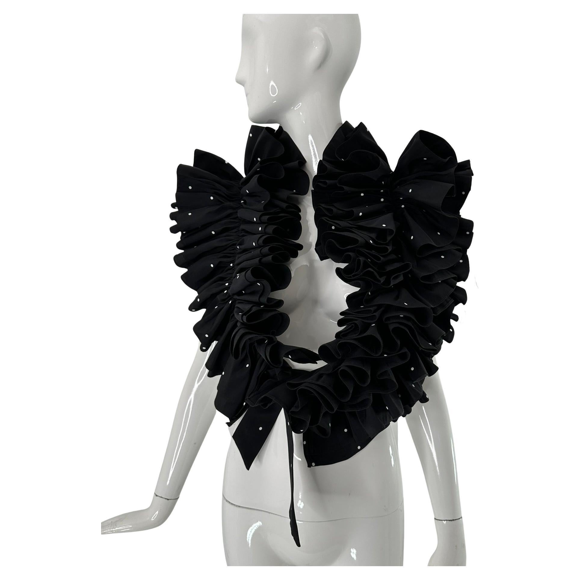 Bill Blass Black 
White Faille Mini Polka Dot Ruffle Evening Stole 1990s OSFM For Sale