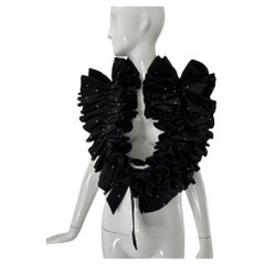 Bill Blass Black 
White Faille Mini Polka Dot Ruffle Evening Stole 1990s OSFM