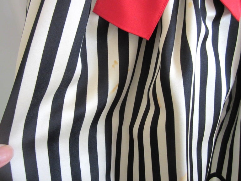 Bill Blass Black & White Red Striped Baby Doll Dress w/ Pockets, 1980s Size 4