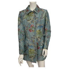 Bill Blass - Veste longue en brocart de soie à fleurs bleues - Taille 6