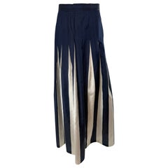 Bill Blass Blue & White Stripe Silk Stitch Down Pleated Evening Skirt vintage