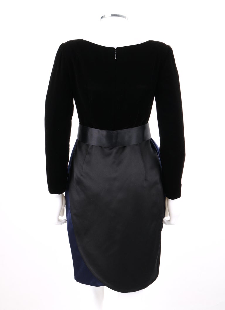 BILL BLASS c.1970's Black Navy Silk Velvet Tulip Skirt Belted Evening ...