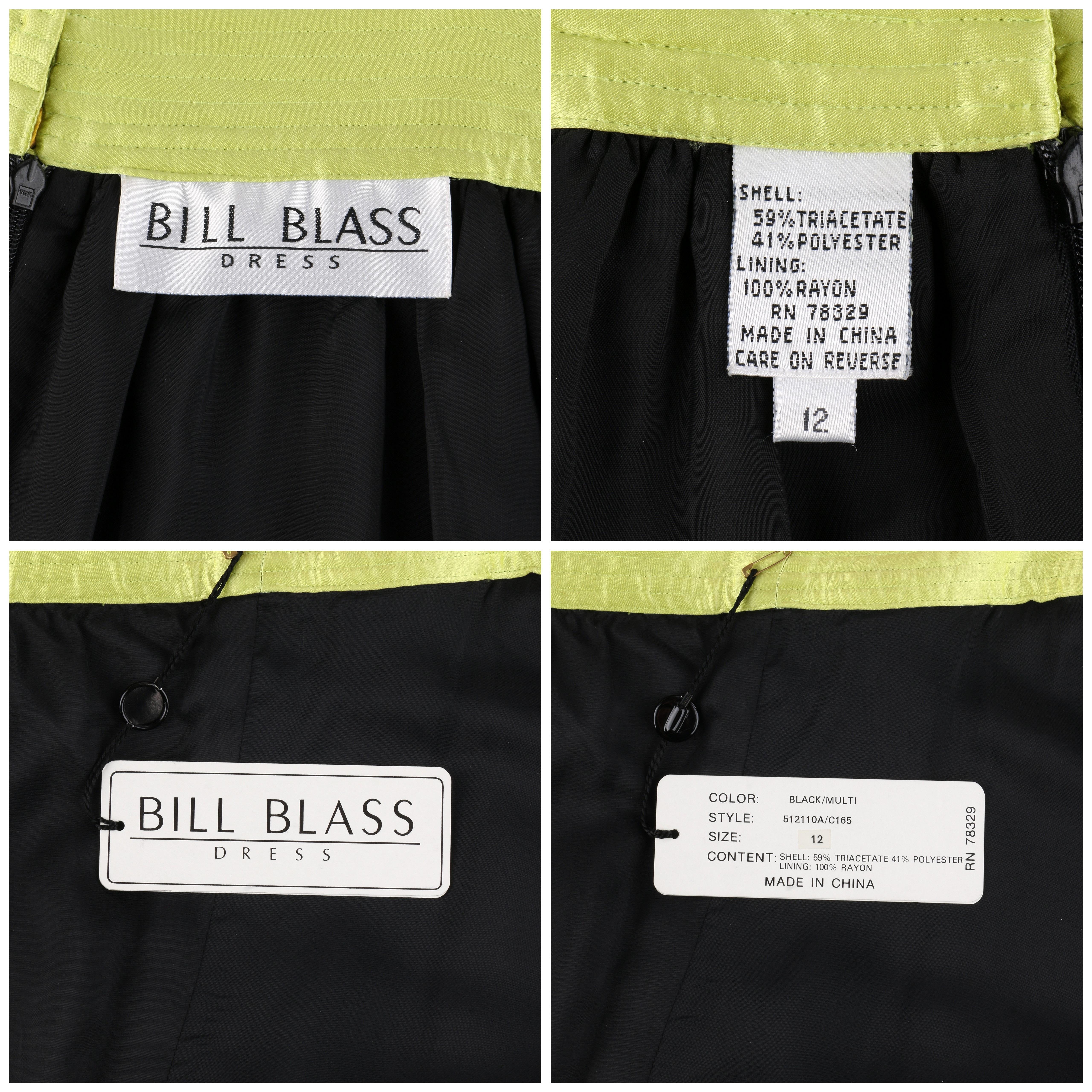 BILL BLASS c.1980’s Black Red Green Satin Trim Accent Sleeveless Sack Dress NWT 1