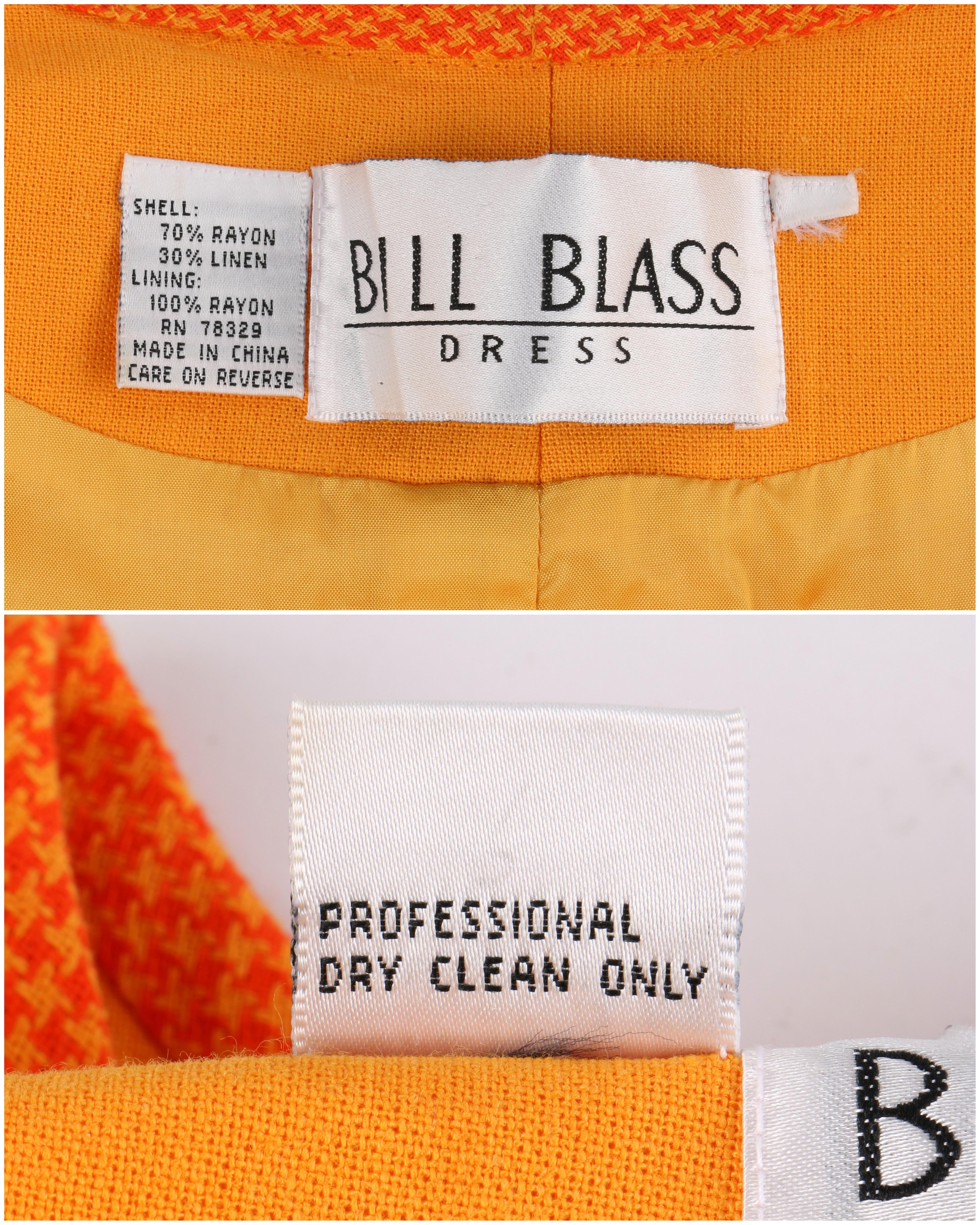 BILL BLASS c.1980’s Orange Houndstooth Trim Short Sleeve Button Up Day Dress 3