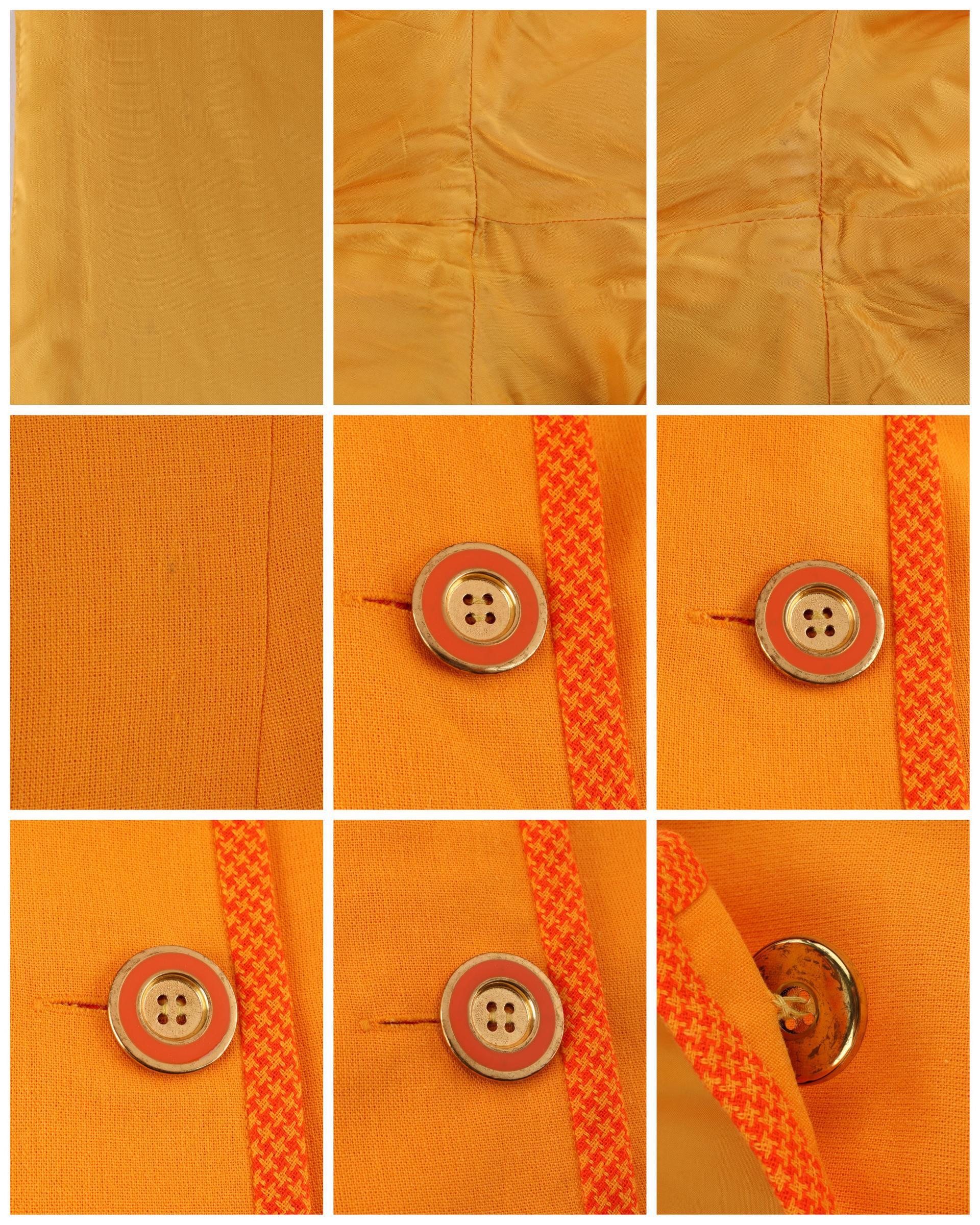 BILL BLASS c.1980’s Orange Houndstooth Trim Short Sleeve Button Up Day Dress 4