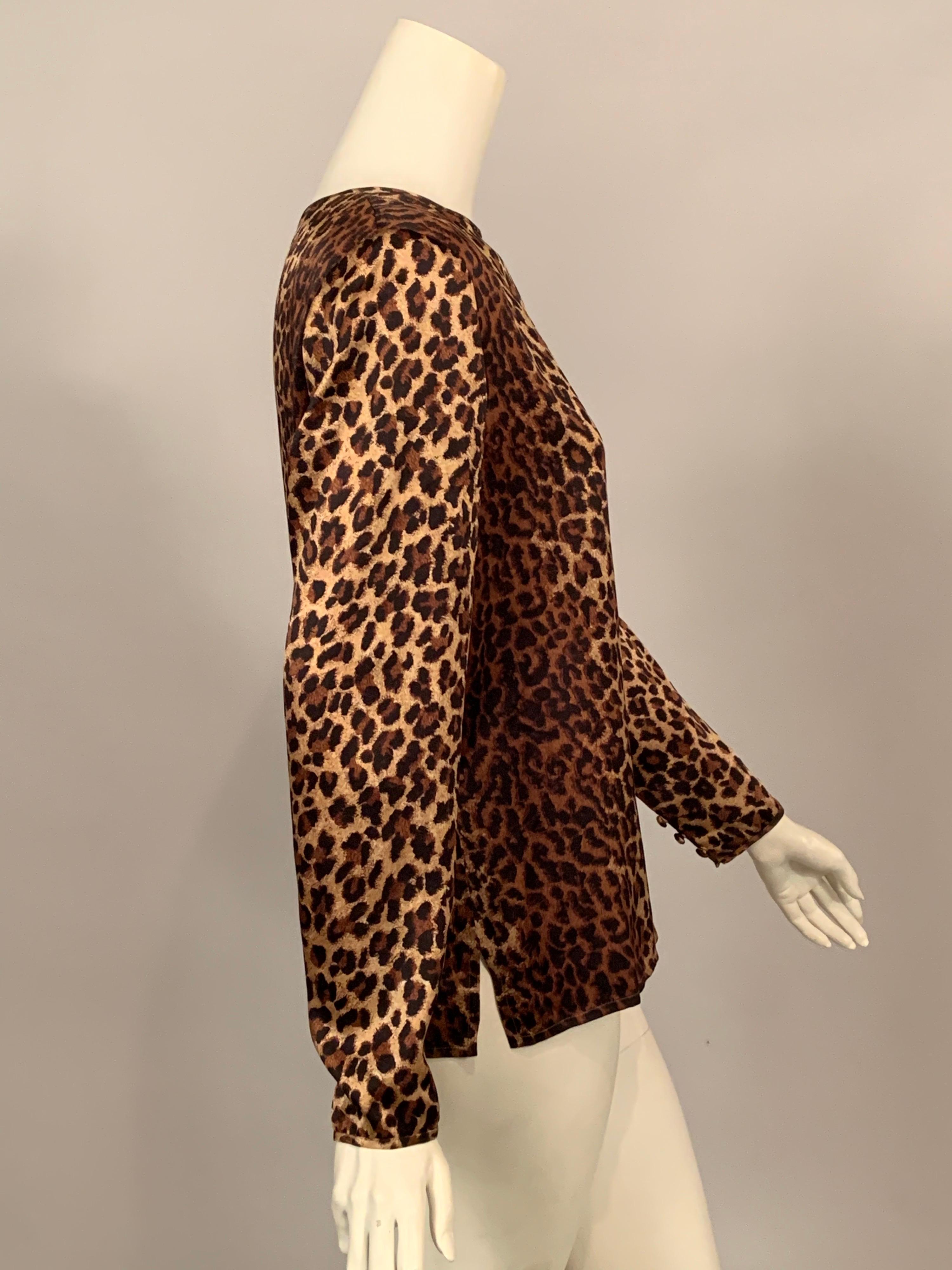 Black Bill Blass Classic Leopard Print Silk Blouse For Sale
