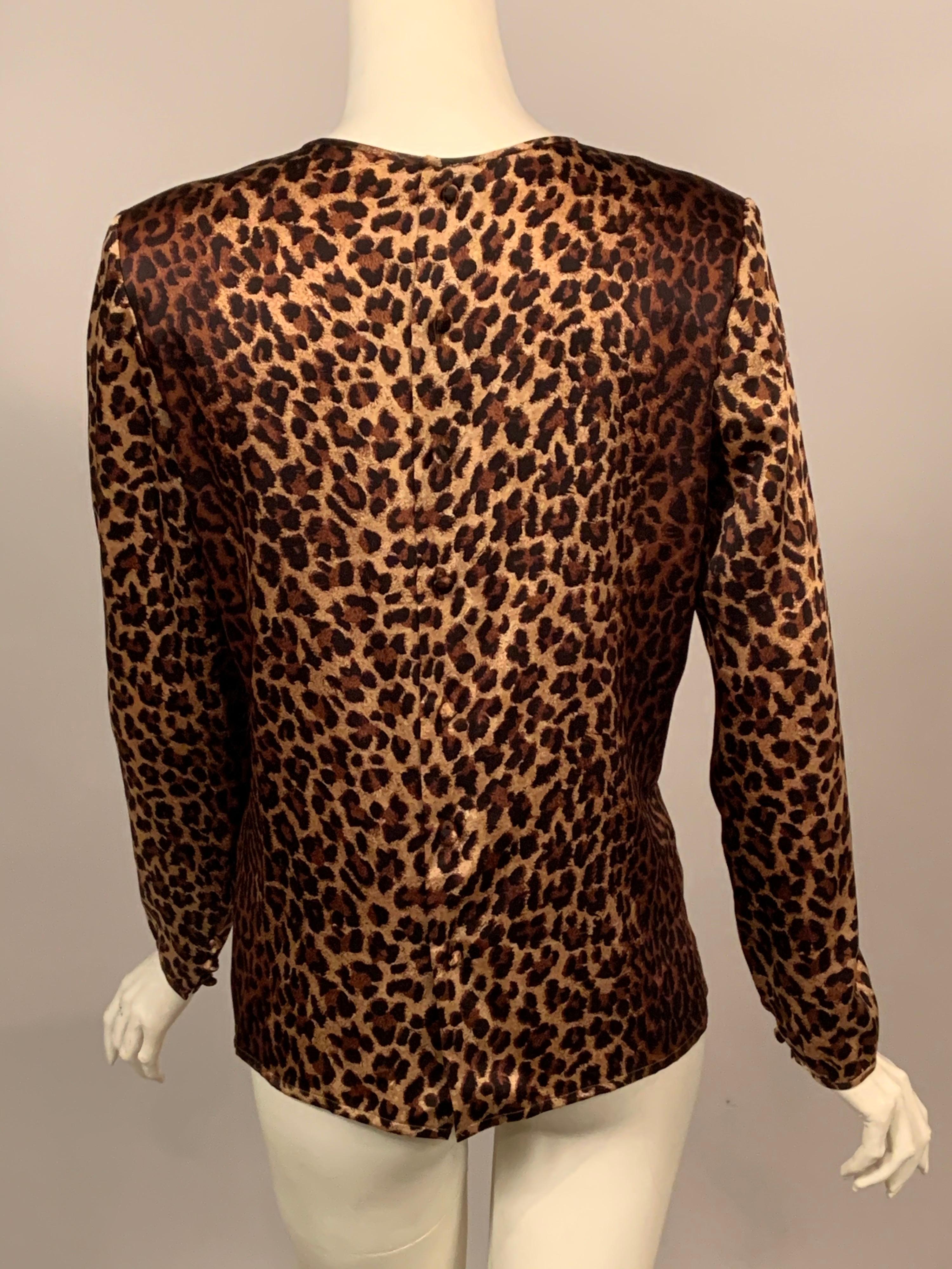 Women's Bill Blass Classic Leopard Print Silk Blouse For Sale