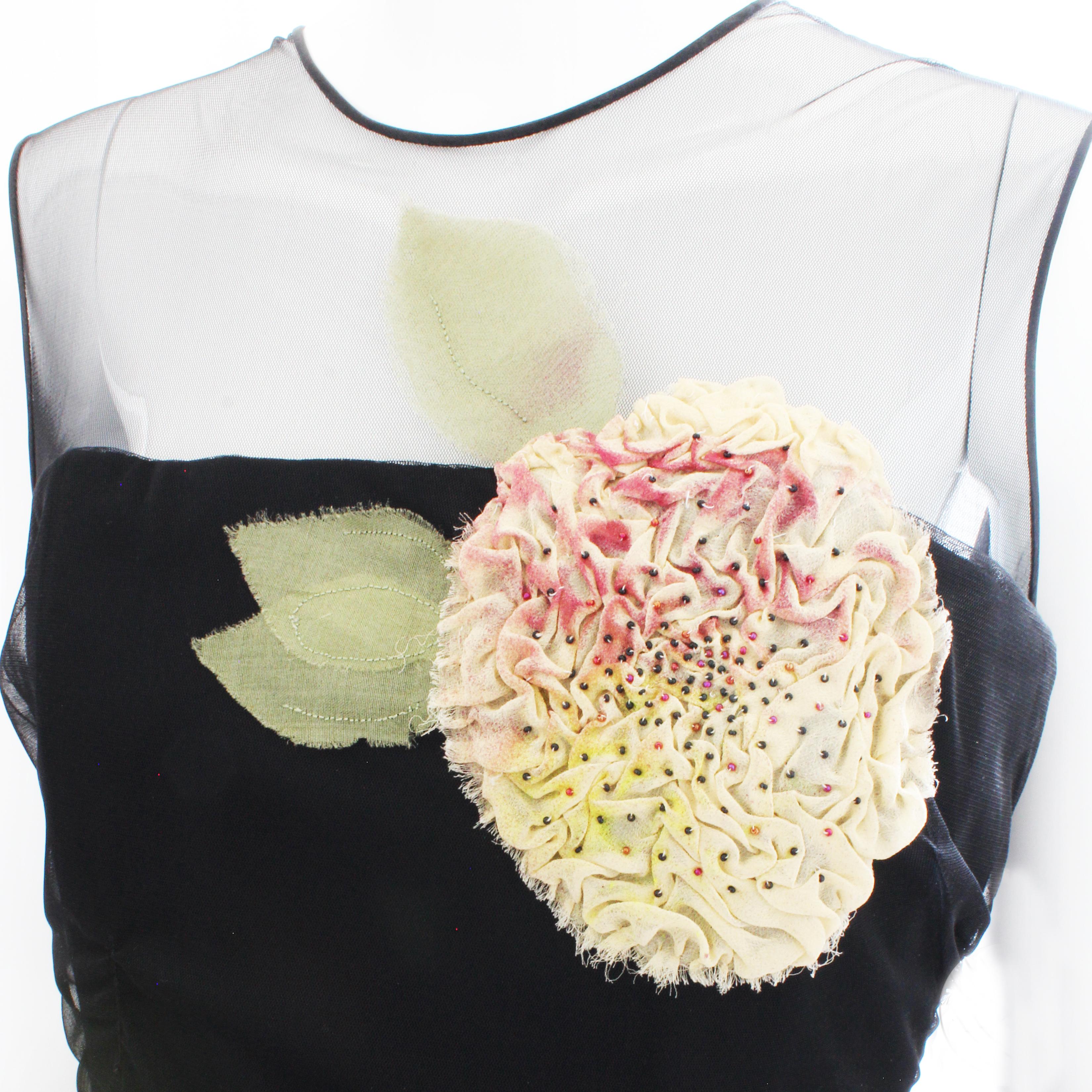 Women's or Men's Bill Blass Cocktail Dress Dimensional Florals Corset Sheer Panels Vintage Sz 10 For Sale