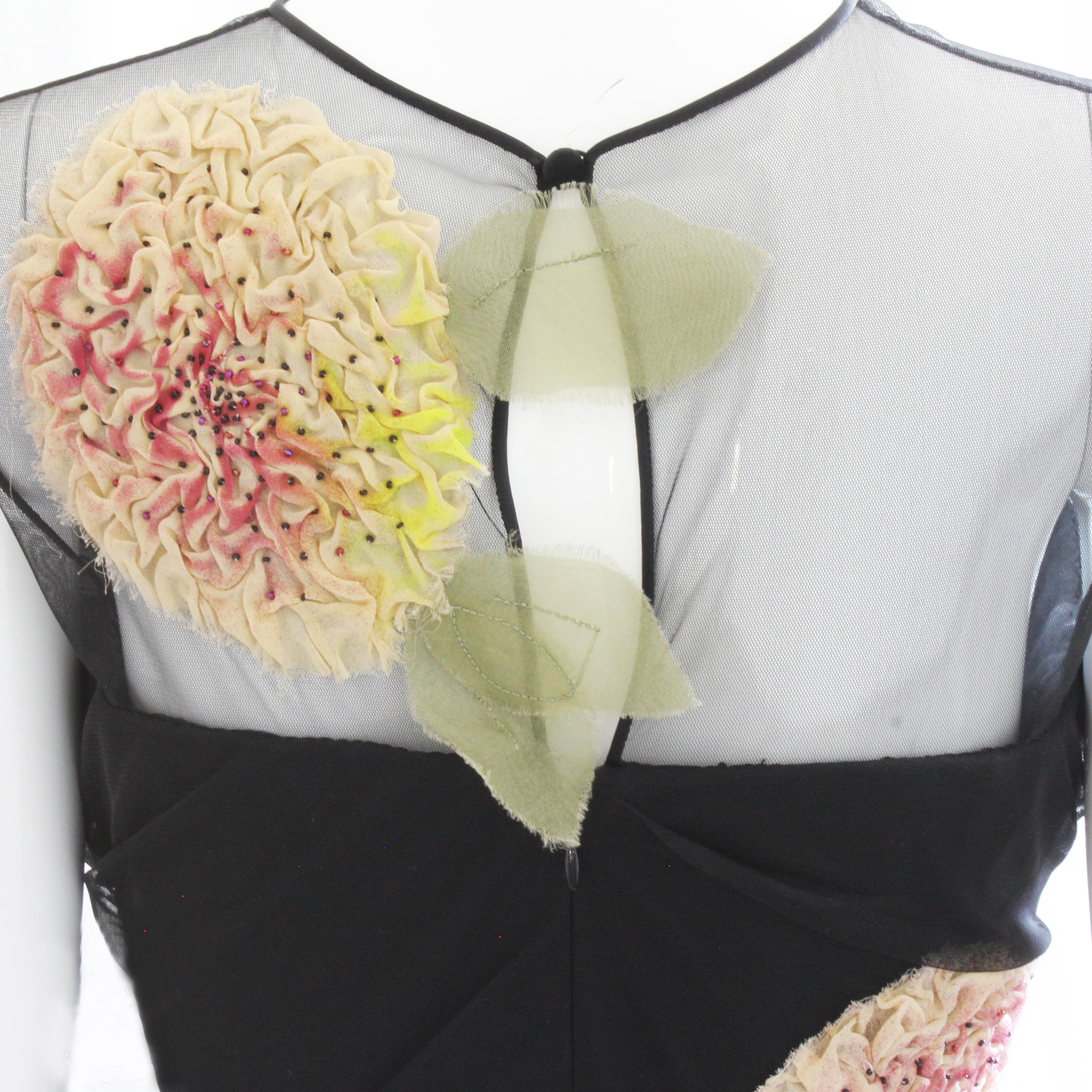 Bill Blass Cocktail Dress Dimensional Florals Corset Sheer Panels Vintage Sz 10 For Sale 3