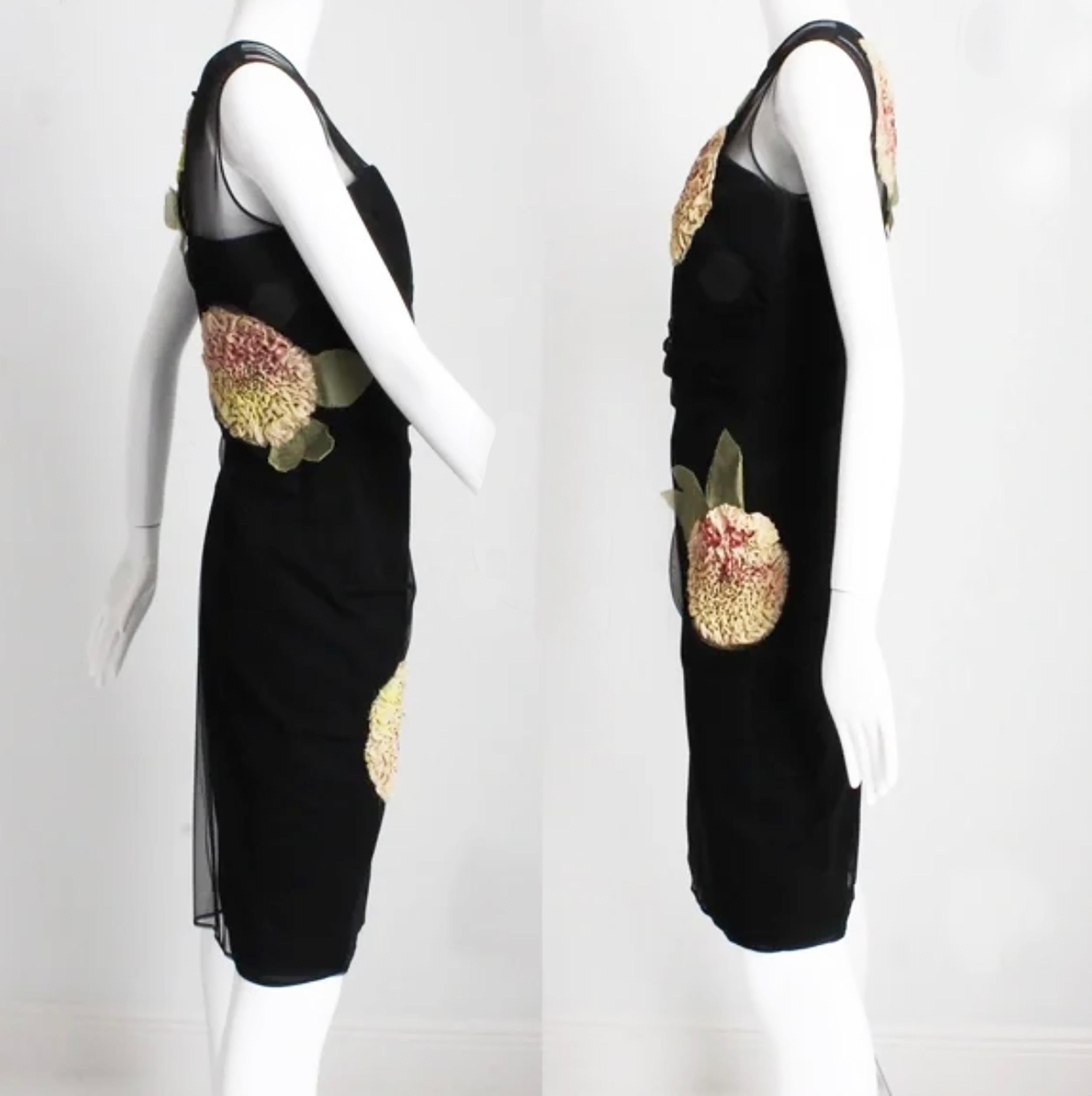 Bill Blass Cocktail Dress Dimensional Florals Corset Sheer Panels Vintage Sz 10 For Sale 2