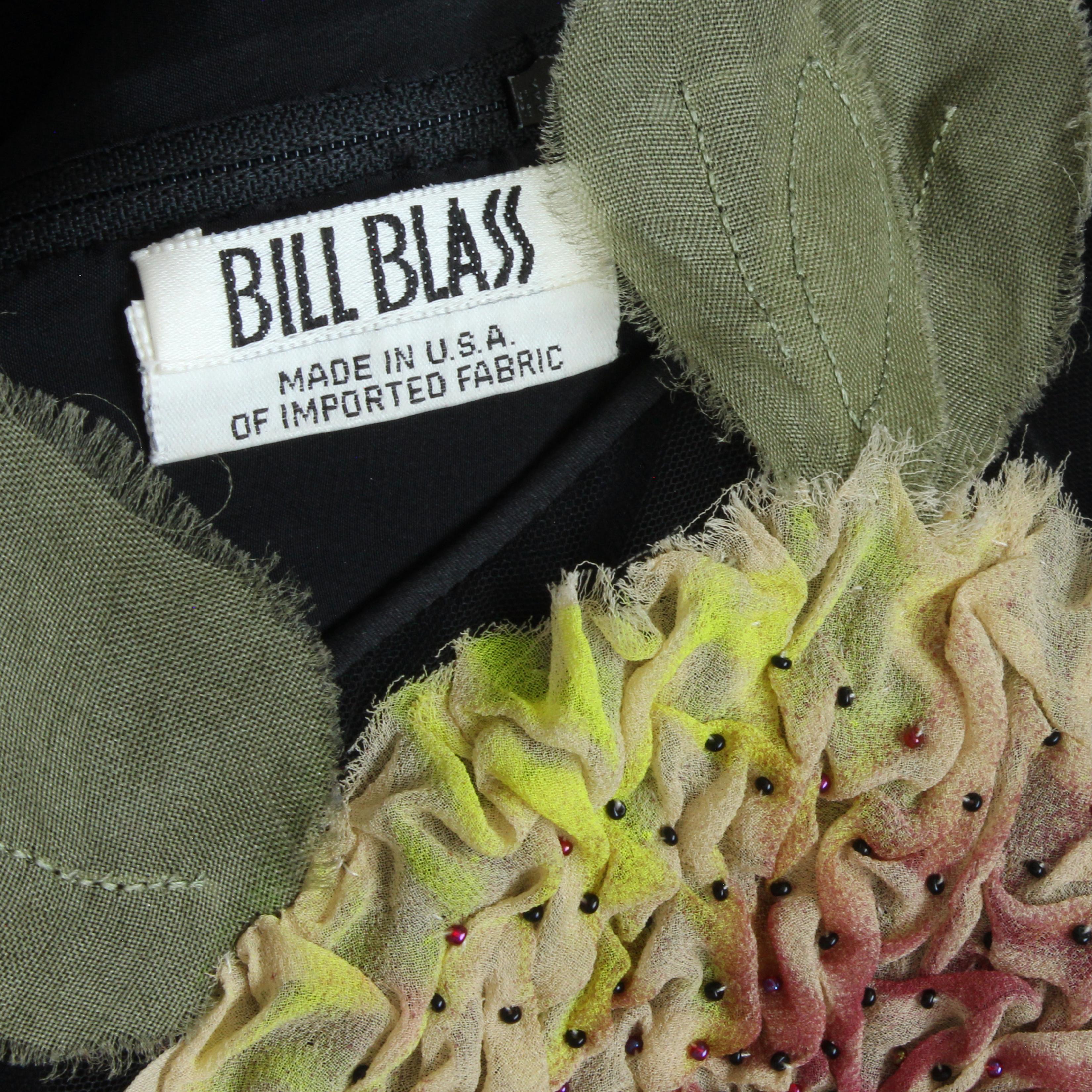 Bill Blass Cocktail Dress Dimensional Florals Corset Sheer Panels Vintage Sz 10 For Sale 5