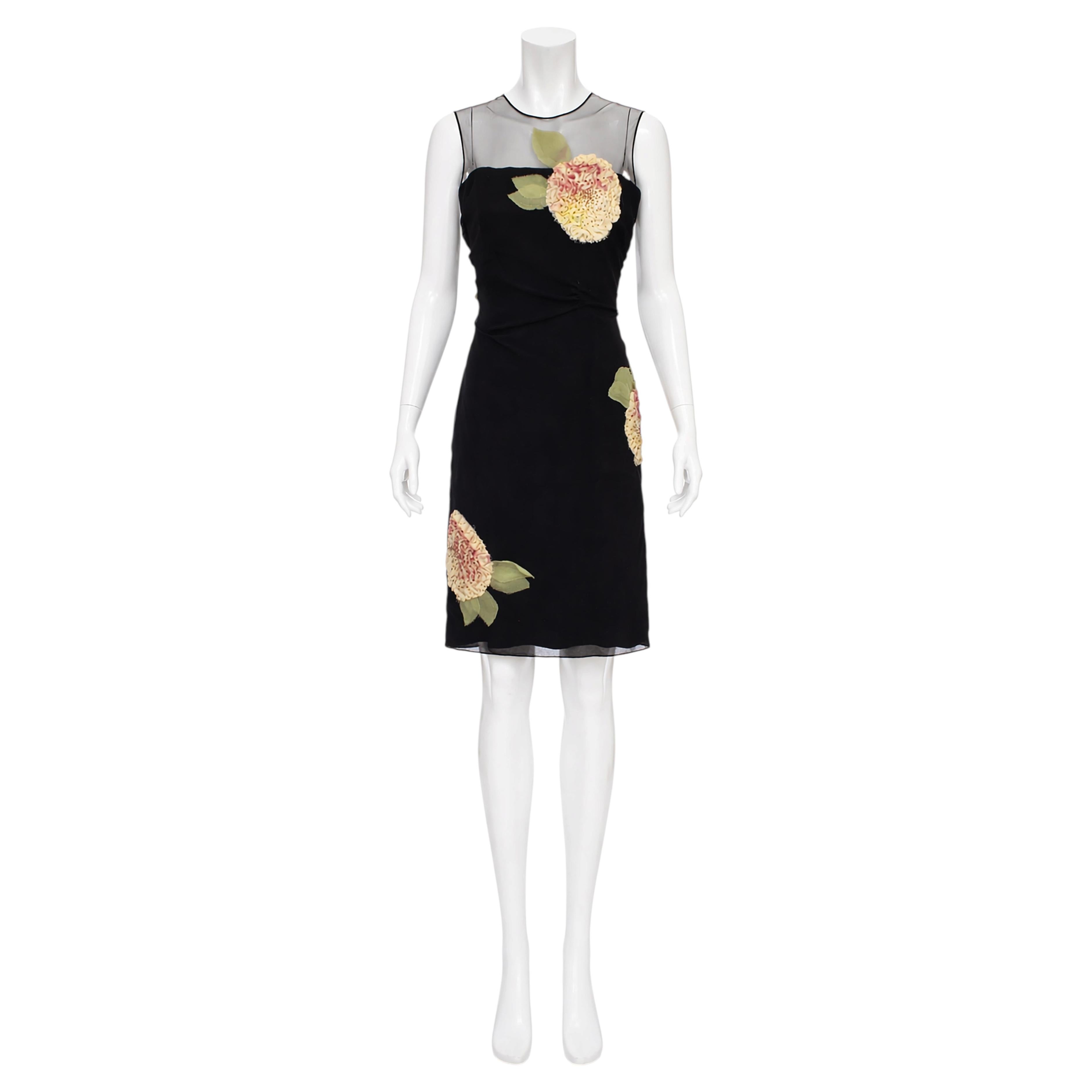 Robe de cocktail noire Bill Blass, avec appliqués floraux, par Michaele Vollbracht, taille 10