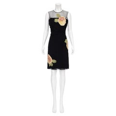 Bill Blass Vintage Black Cocktail Dress 1970s Floral Appliqué Sz 10