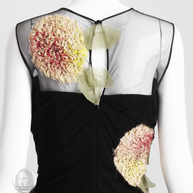 Bill Blass Cocktail Dress with Bold Floral Applique LBD Sz 10 Vintage  For Sale 5