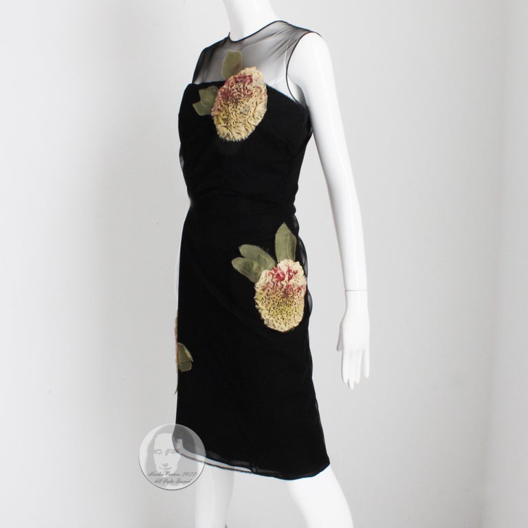 Bill Blass Cocktail Dress with Bold Floral Applique LBD Sz 10 Vintage  For Sale 2