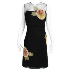 Bill Blass Cocktail Dress with Bold Floral Applique LBD Sz 10 Vintage 