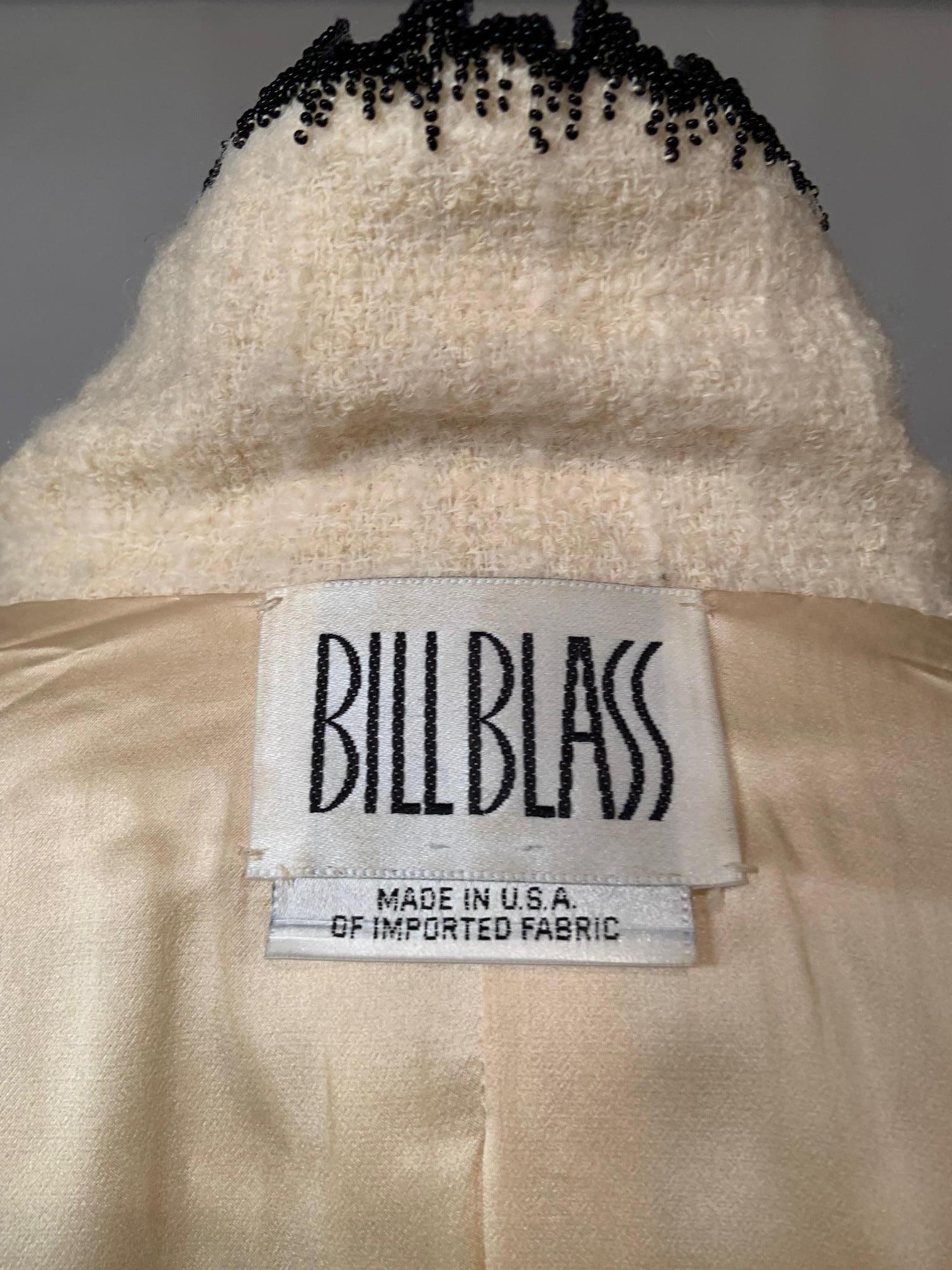 Bill Blass Chaqueta de lana color crema con adornos de cuentas negras en venta 9