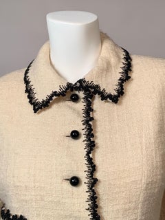 Bill Blass Cream Wool Jacket with Black Beaded Trim