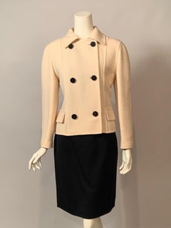 Bill Blass Creamy White Nubby Wool Jacket and Black Skirt Suit