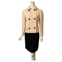 Bill Blass Creamy White Nubby Wool Jacket and Black Skirt Suit