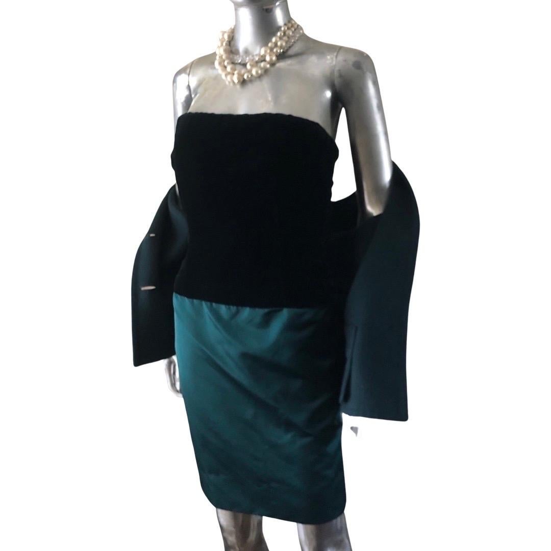Bill Blass Custom Emerald Cocktail Strapless Dress & Vest for Martha PB Size 8 For Sale 8