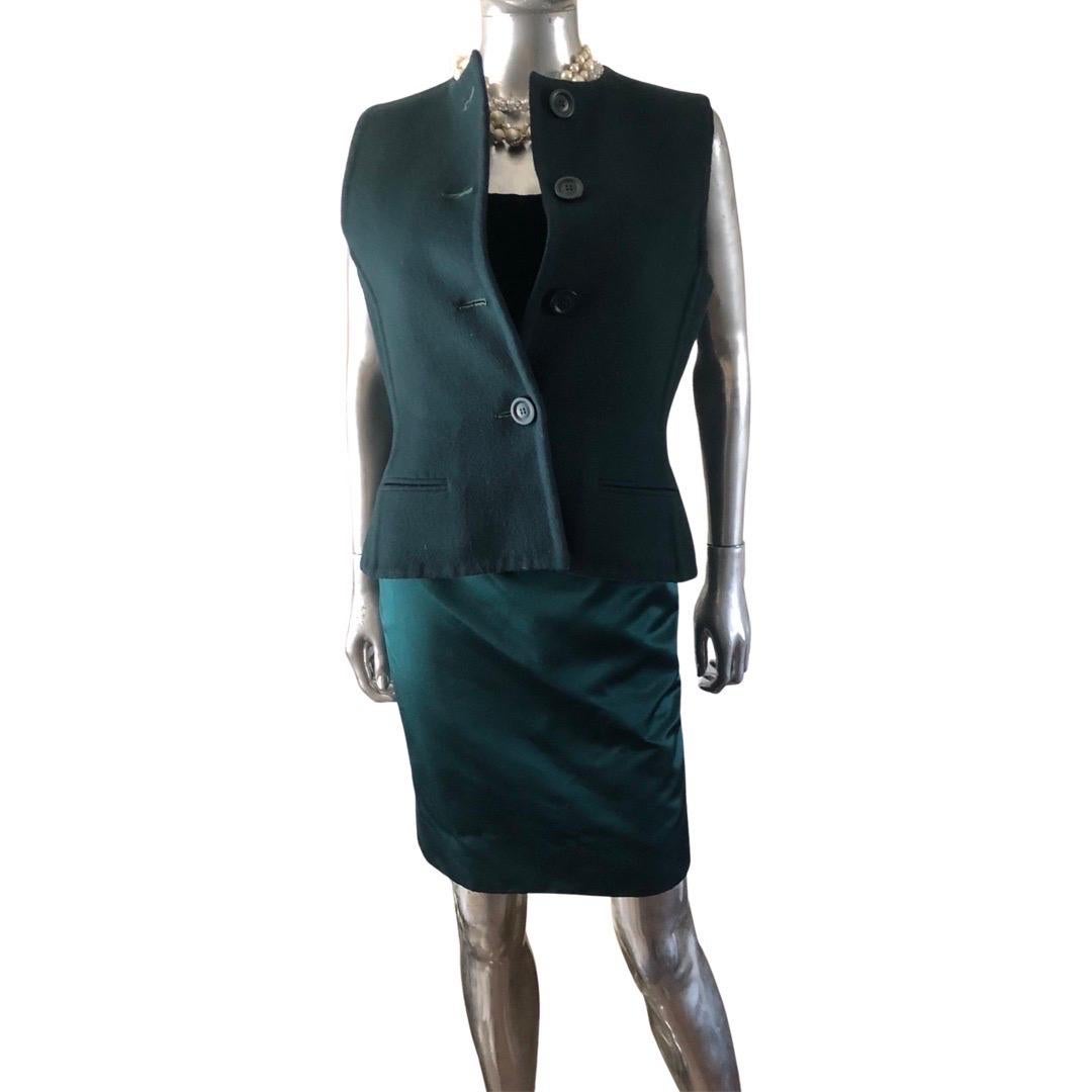 Black Bill Blass Custom Emerald Cocktail Strapless Dress & Vest for Martha PB Size 8 For Sale