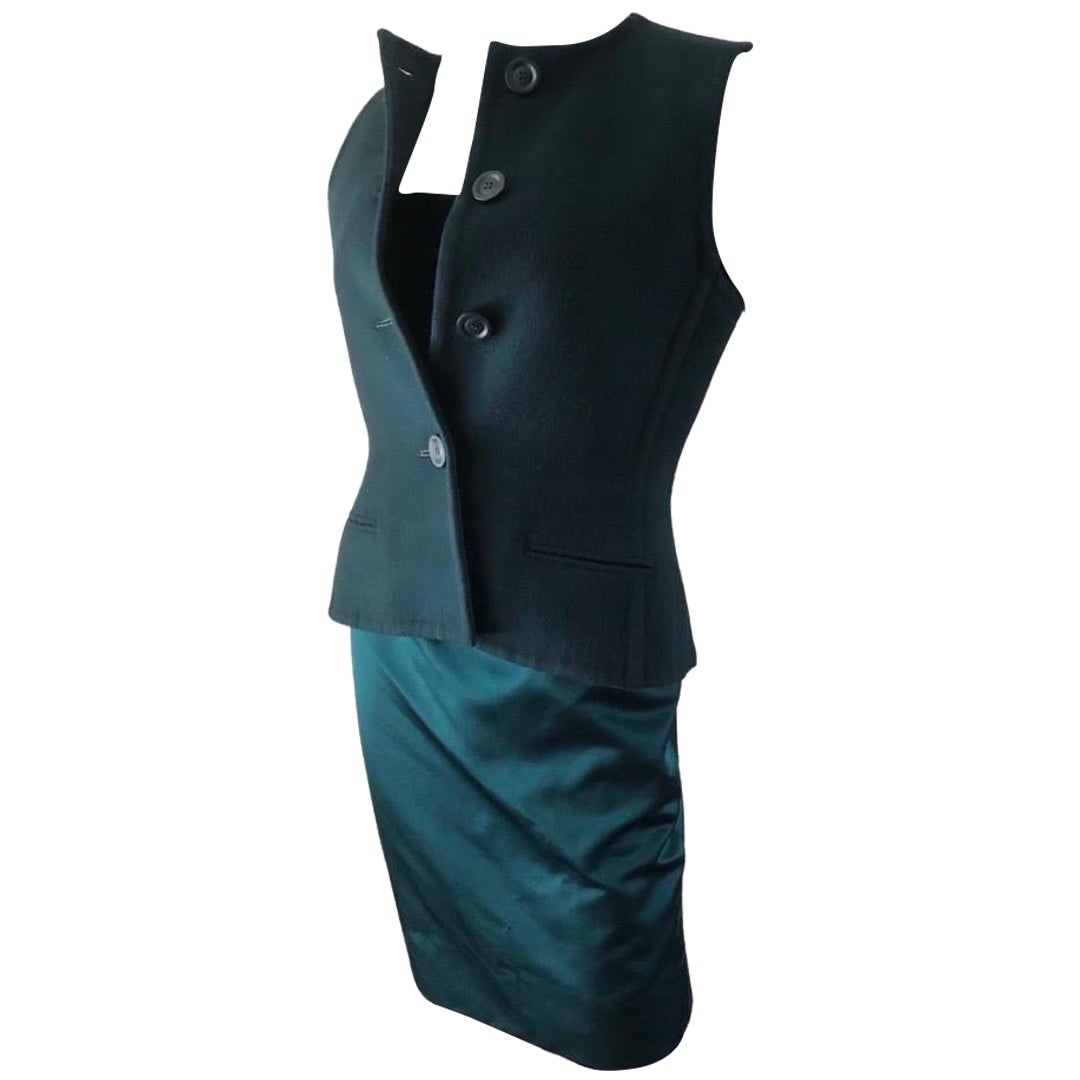 Bill Blass Vestido de cóctel esmeralda a medida sin tirantes y chaleco para Martha PB Talla 8 Negro en venta