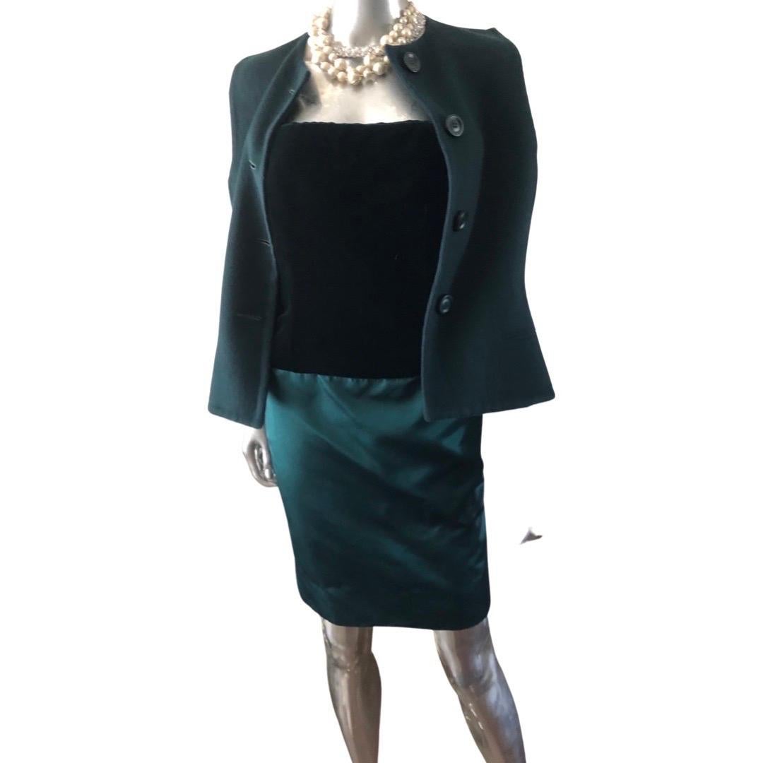 Bill Blass Custom Emerald Cocktail Strapless Dress & Vest for Martha PB Size 8 In Good Condition For Sale In Palm Springs, CA