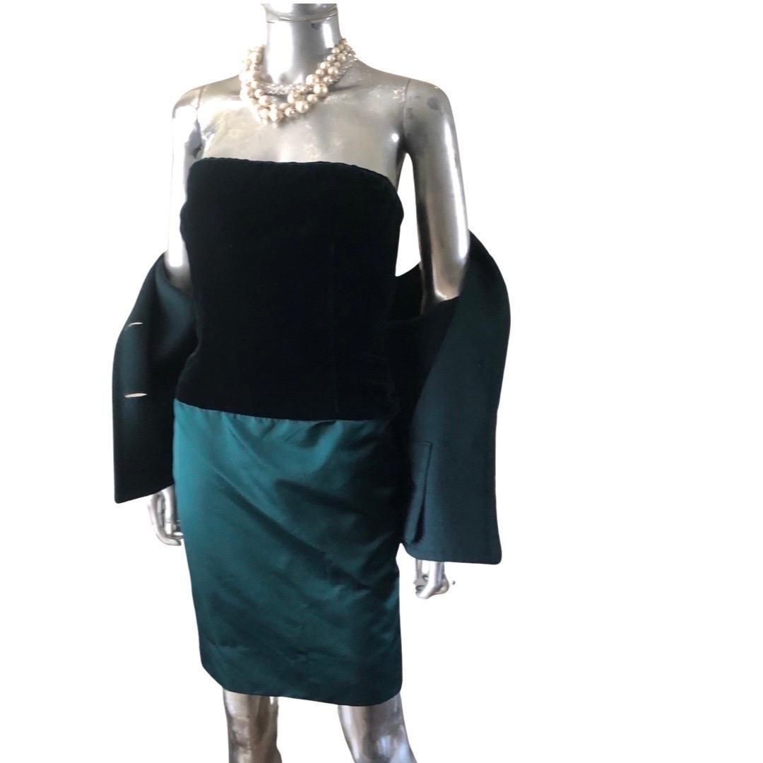 Bill Blass Custom Emerald Cocktail Strapless Dress & Vest for Martha PB Size 8 For Sale 3