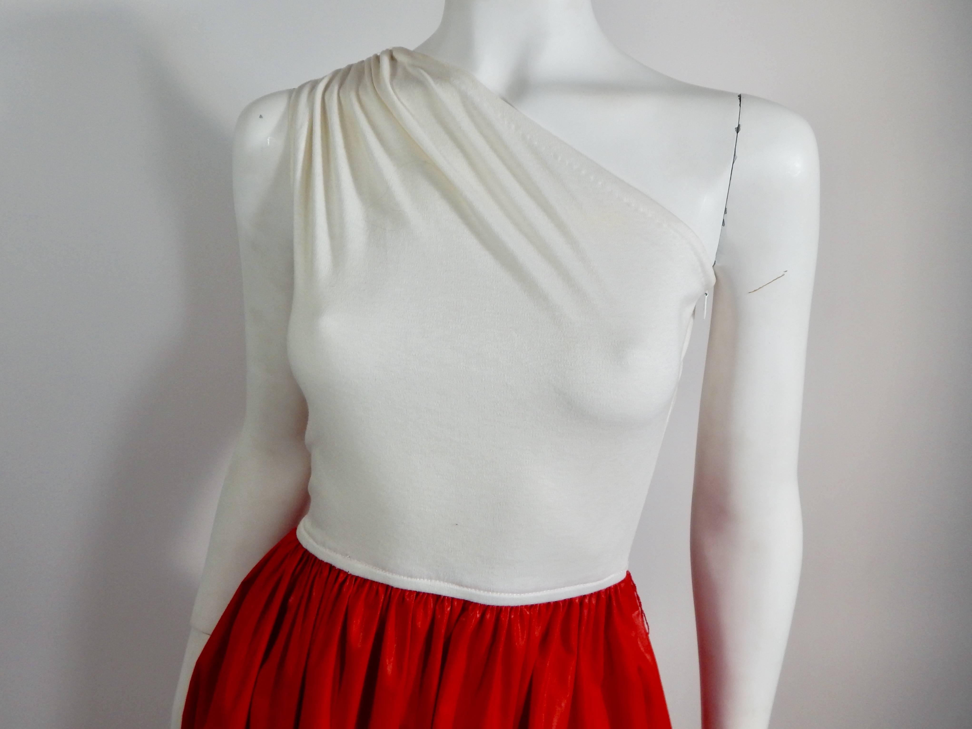 Red Bill Blass Cotton and Chintz Dress, 1980s For Sale