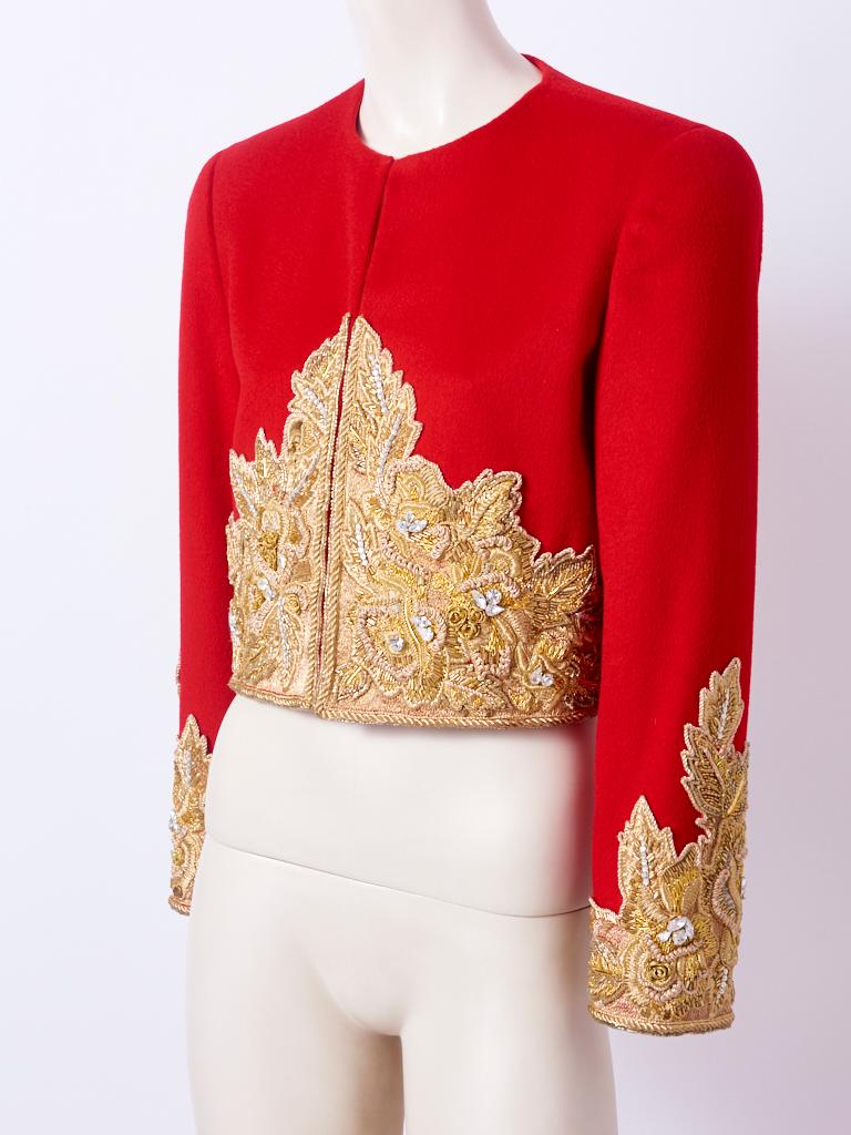 Red Bill Blass Embroidered Bolero Jacket