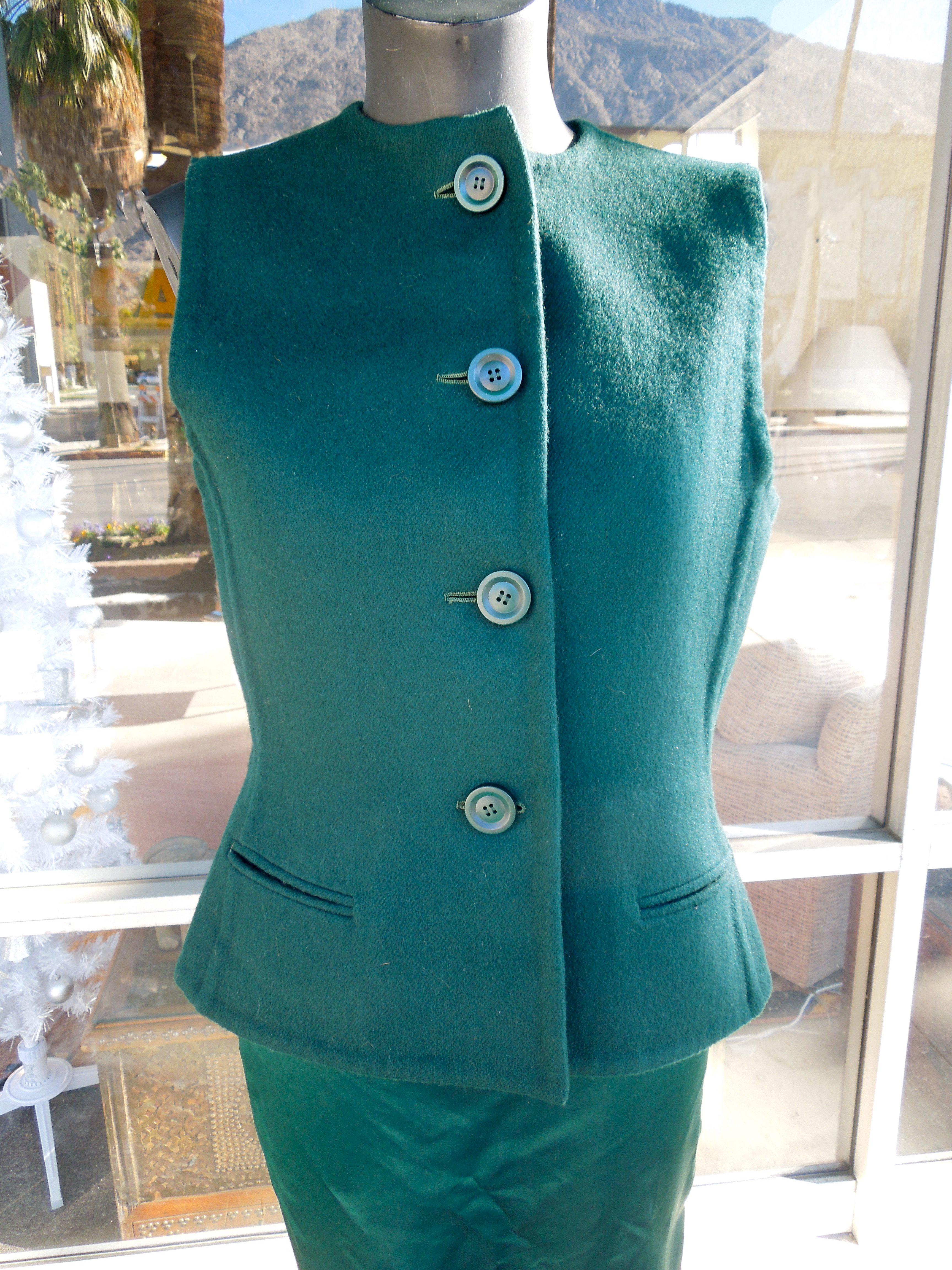 Modern Bill Blass Emerald Green Stapless Cocktail Dress and Matching Vest