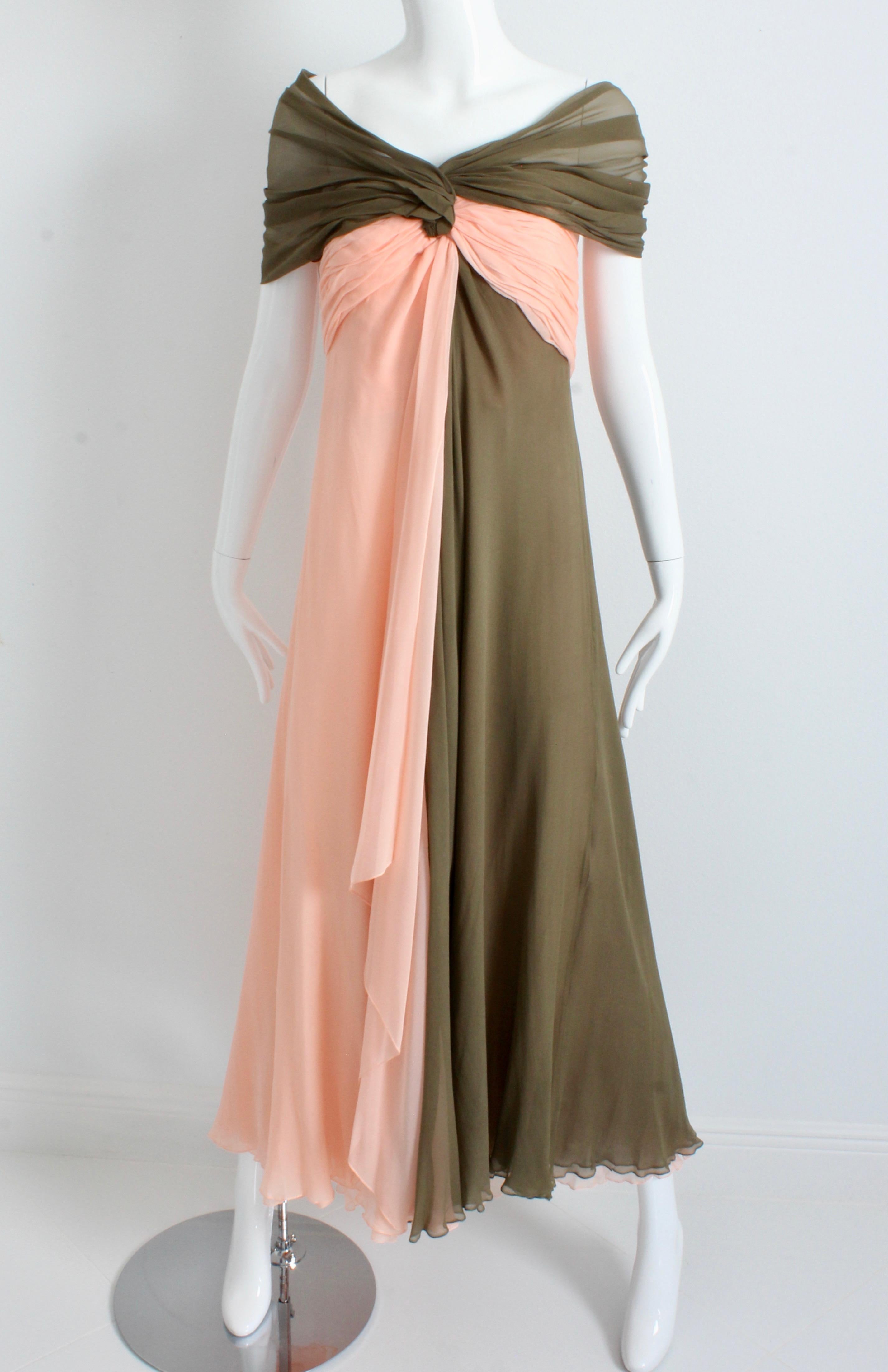 Brown Bill Blass Evening Gown Silk Chiffon Layers Bicolor Martha Palm Beach Sz 12 Rare