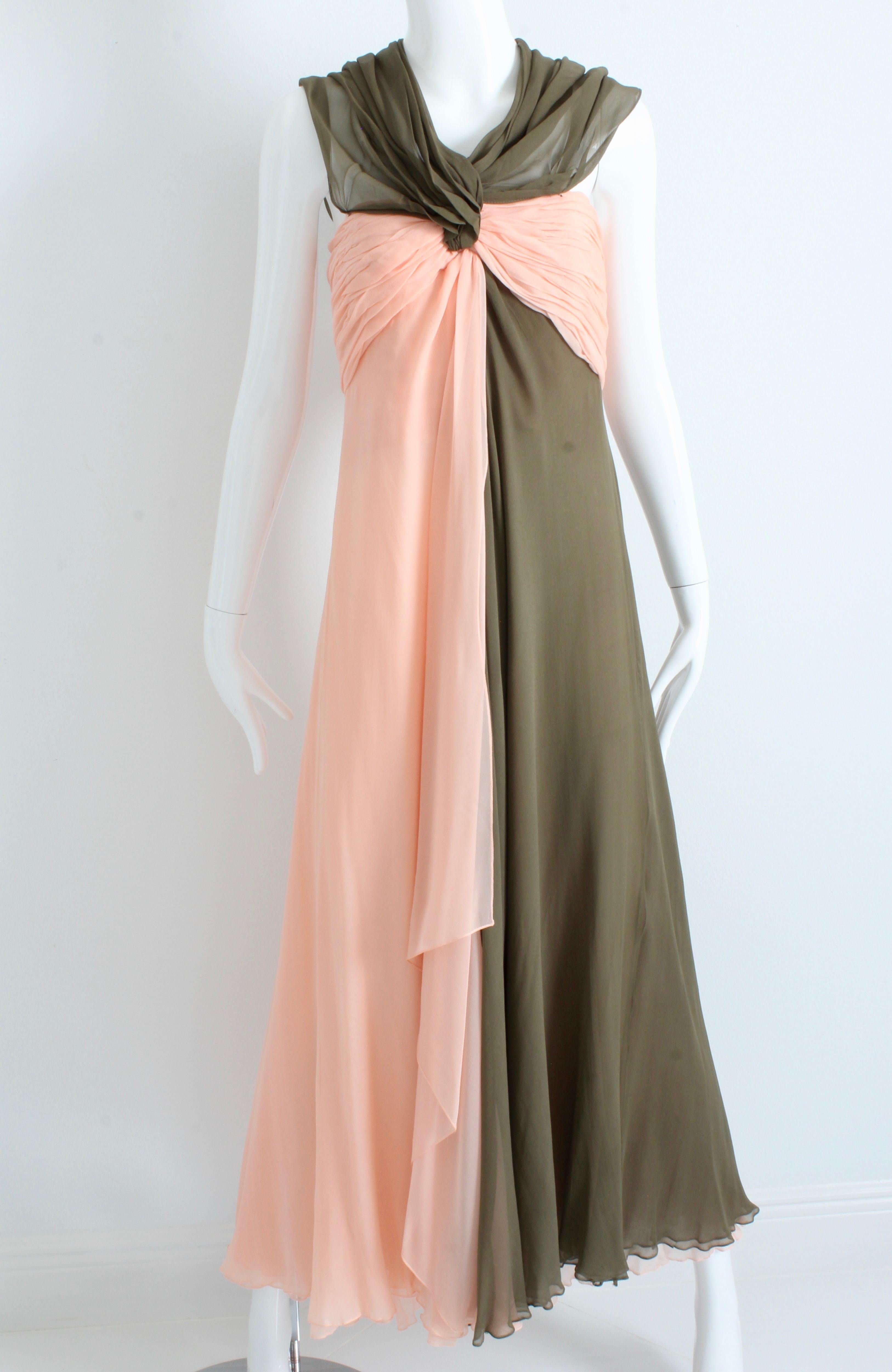 Bill Blass Evening Gown Silk Chiffon Layers Bicolor Martha Palm Beach Sz 12 Rare In Good Condition In Port Saint Lucie, FL