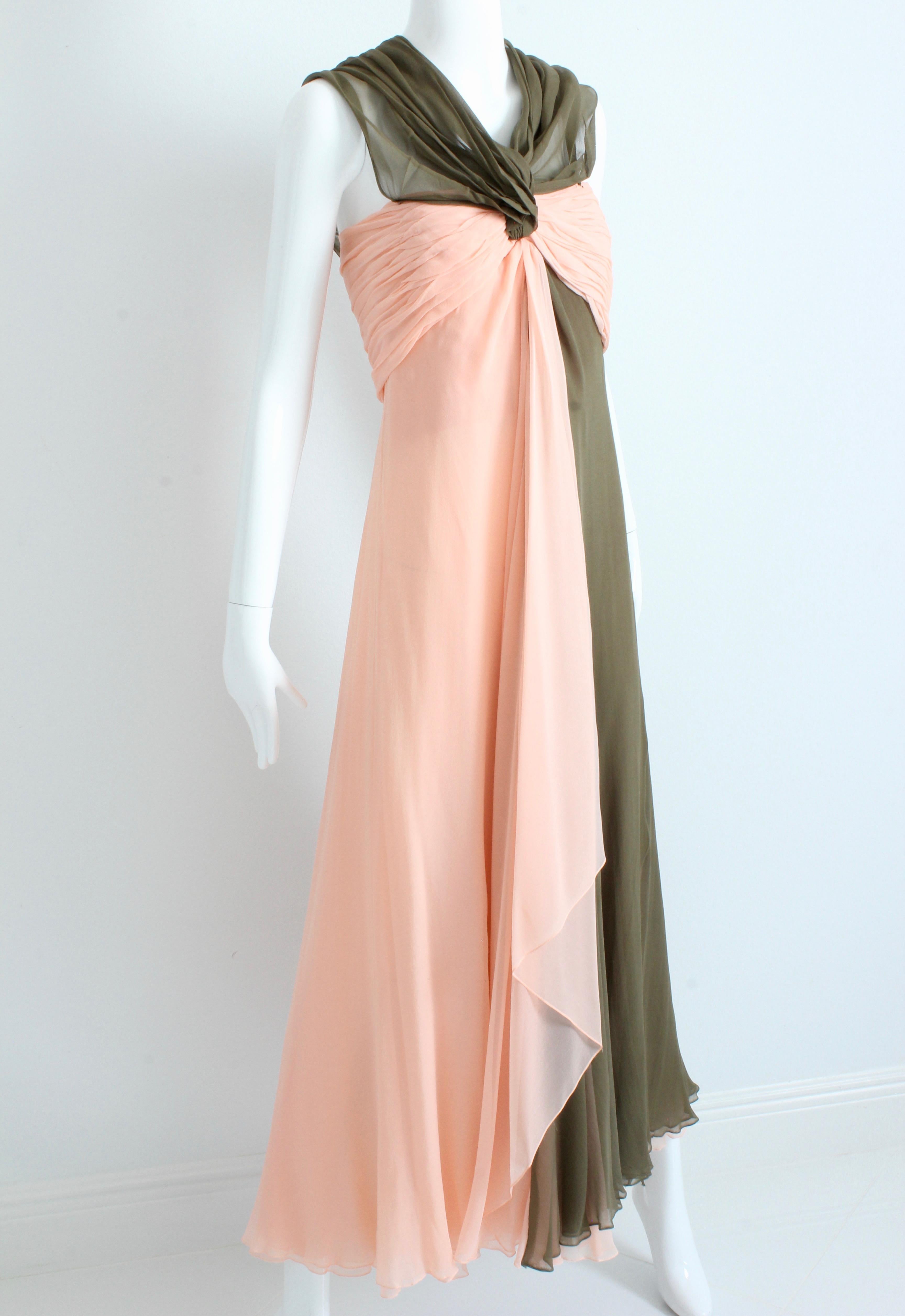 Women's Bill Blass Evening Gown Silk Chiffon Layers Bicolor Martha Palm Beach Sz 12 Rare