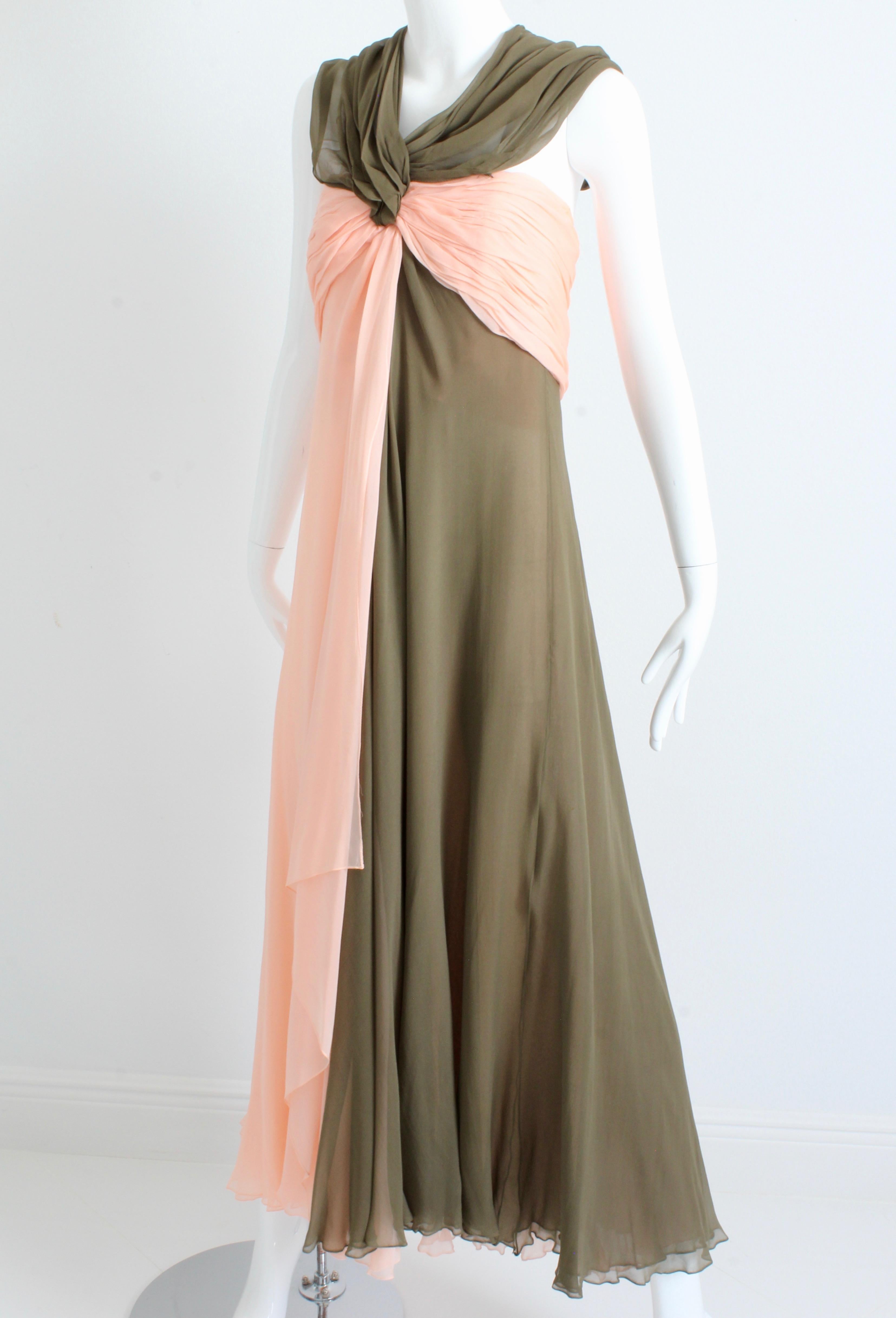 Bill Blass Evening Gown Silk Chiffon Layers Bicolor Martha Palm Beach Sz 12 Rare 1