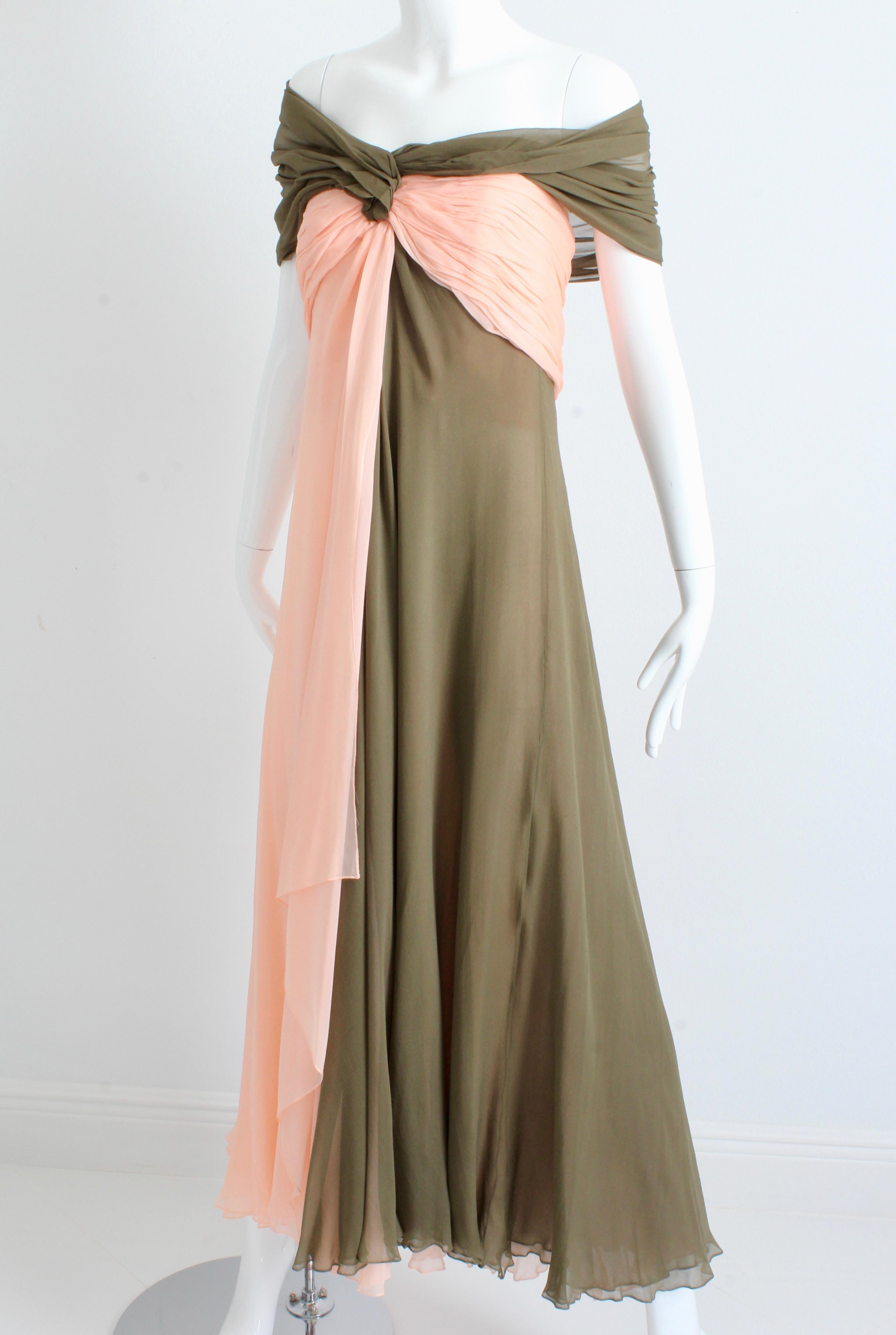 Bill Blass Evening Gown Silk Chiffon Layers Bicolor Martha Palm Beach Sz 12 Rare 2