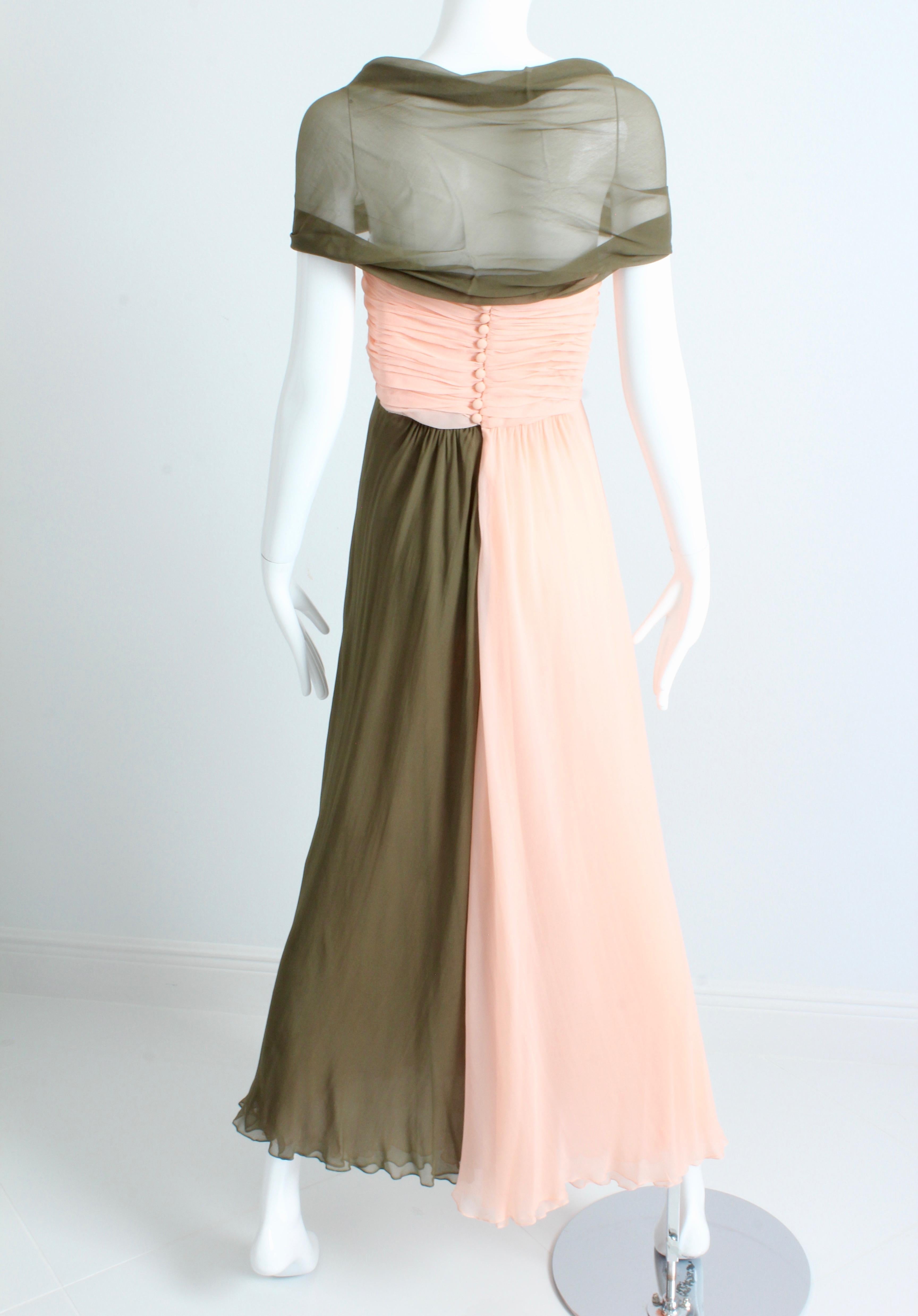 Bill Blass Evening Gown Silk Chiffon Layers Bicolor Martha Palm Beach Sz 12 Rare 4