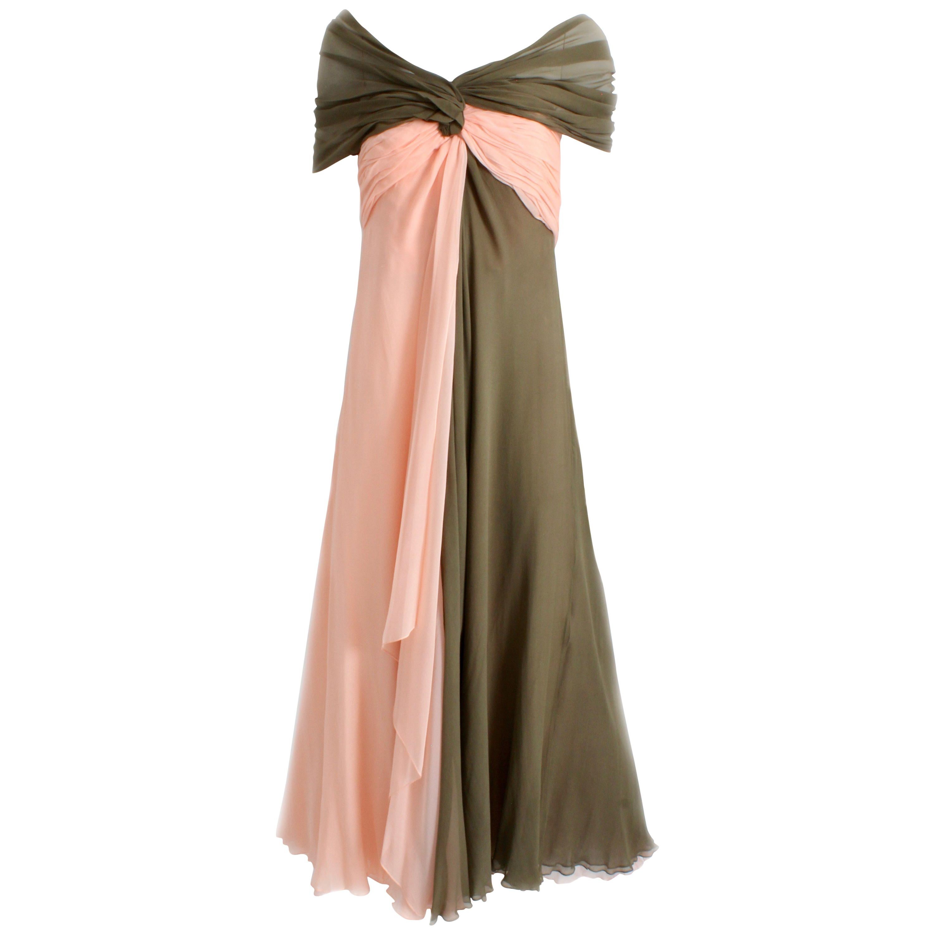Bill Blass Evening Gown Silk Chiffon Layers Bicolor Martha Palm Beach Sz 12 Rare