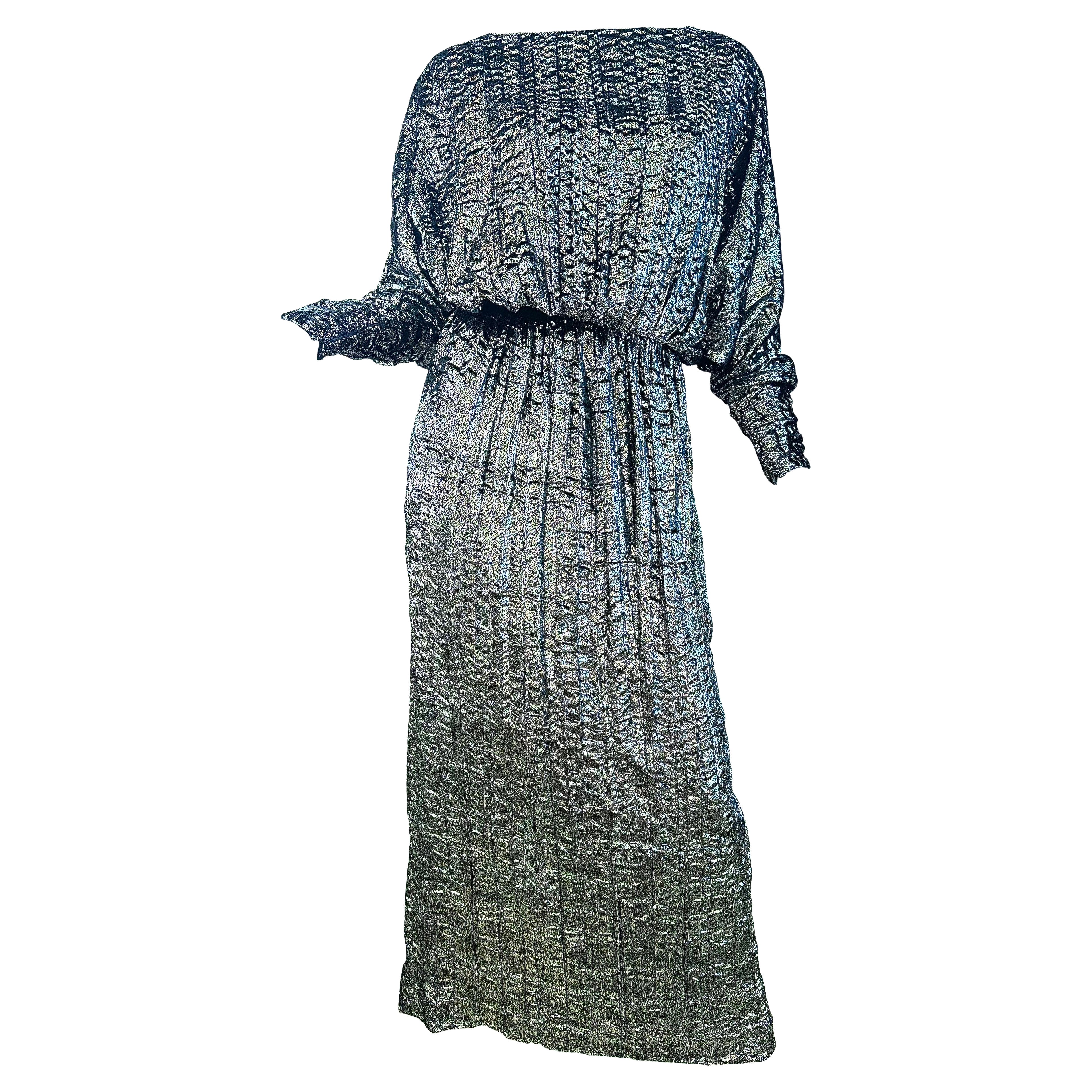 Bill Blass F/W1983 Black Silver Metallic Velvet 1980s Evening Gown Vintage Dress For Sale