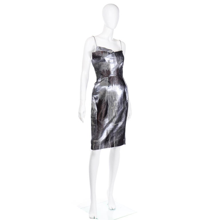 Black Bill Blass Fall 2008 Platinum Jacquard Evening Bustier Dress Peter Som New w/tag For Sale